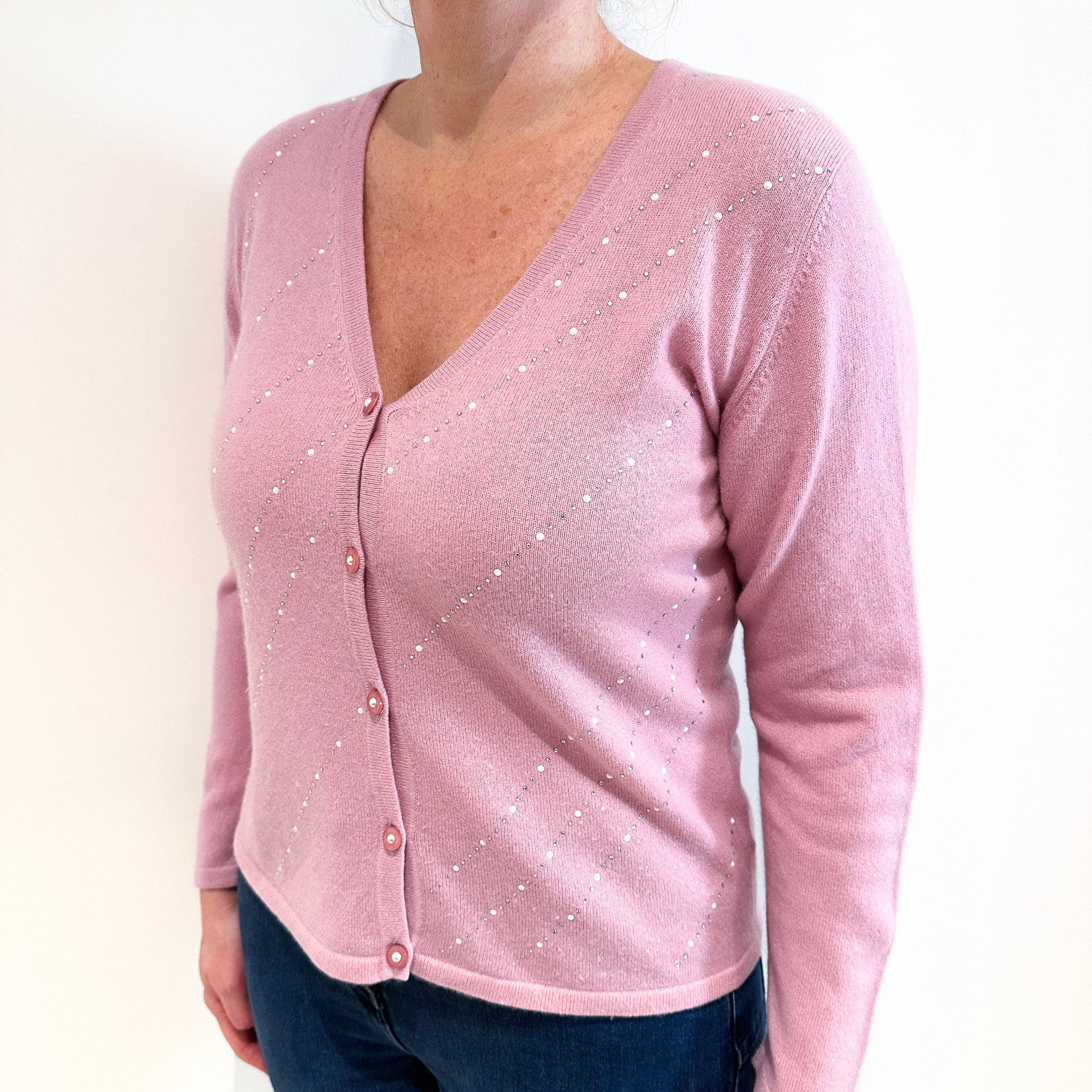 Foxglove Pink V Neck Cashmere Cardigan Large