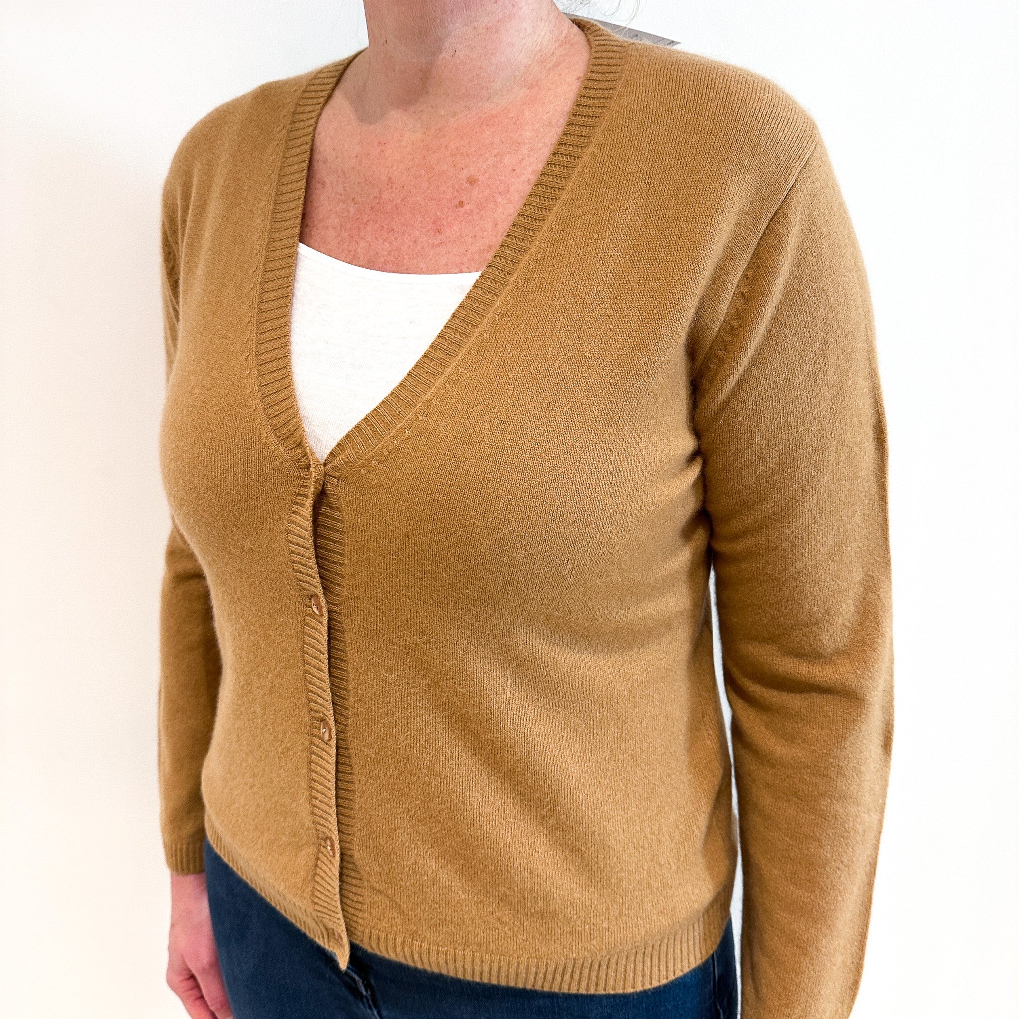 Camel Brown V Neck Cashmere Cardigan Large