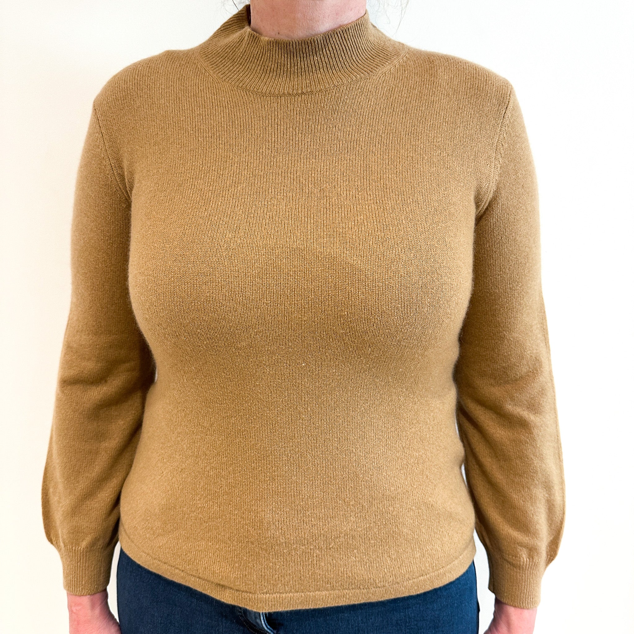 Camel Brown Cashmere Turtle Neck Jumper Large