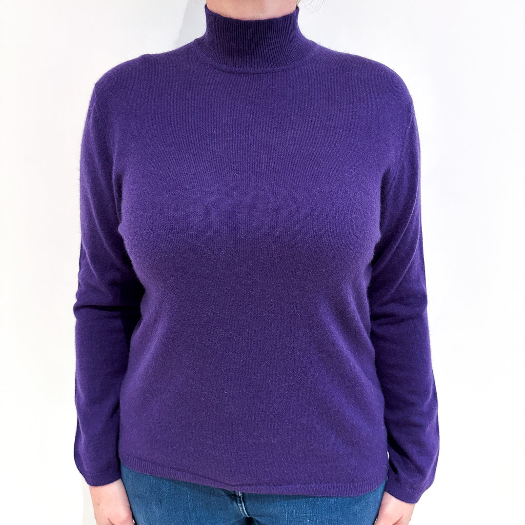 Pansy Purple Cashmere Turtle Neck Jumper Large
