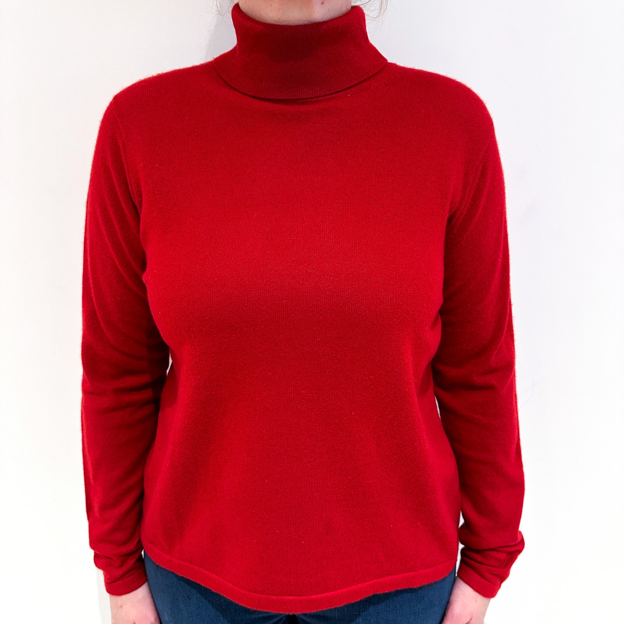 Post Box Red Cashmere Polo Neck Jumper Large