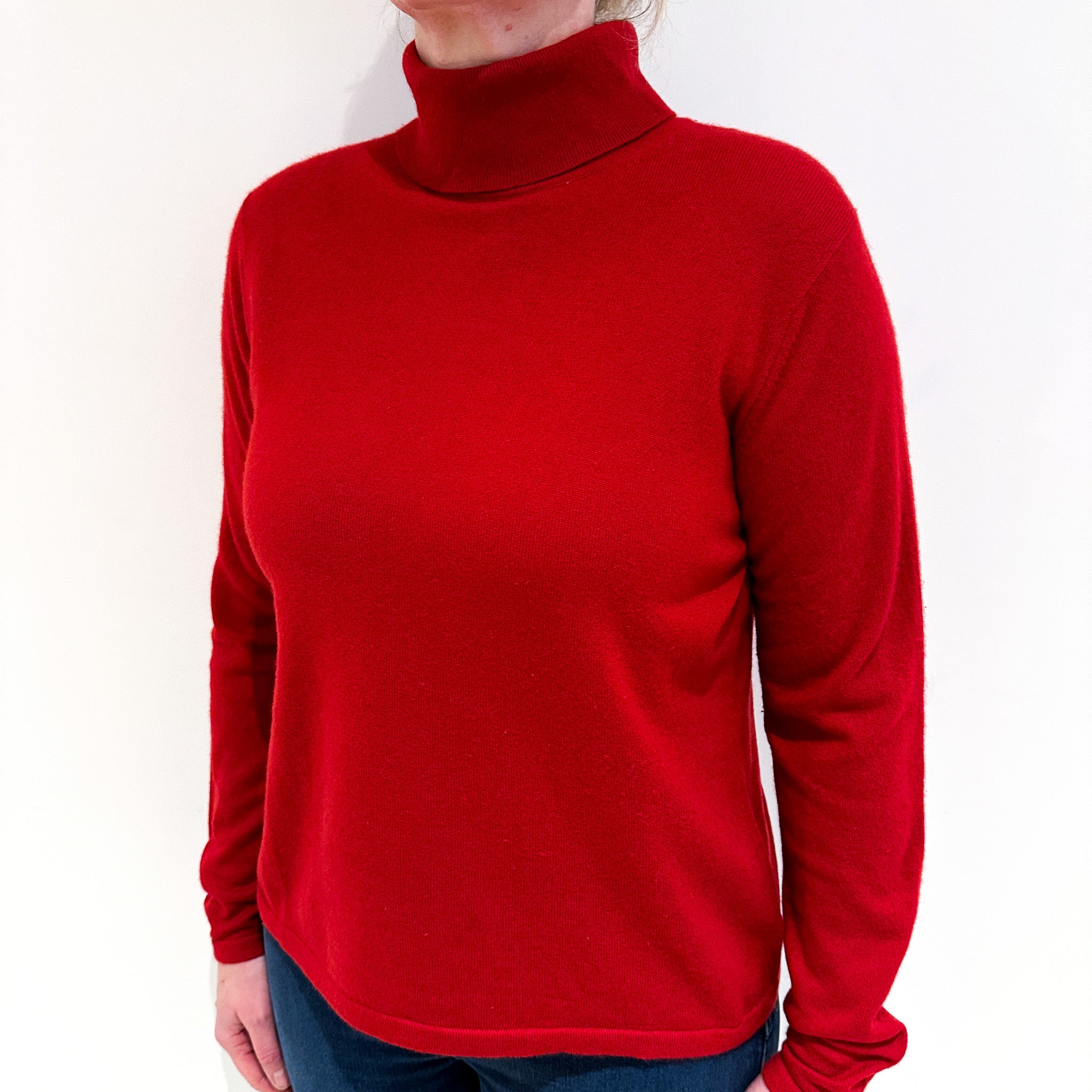 Post Box Red Cashmere Polo Neck Jumper Large