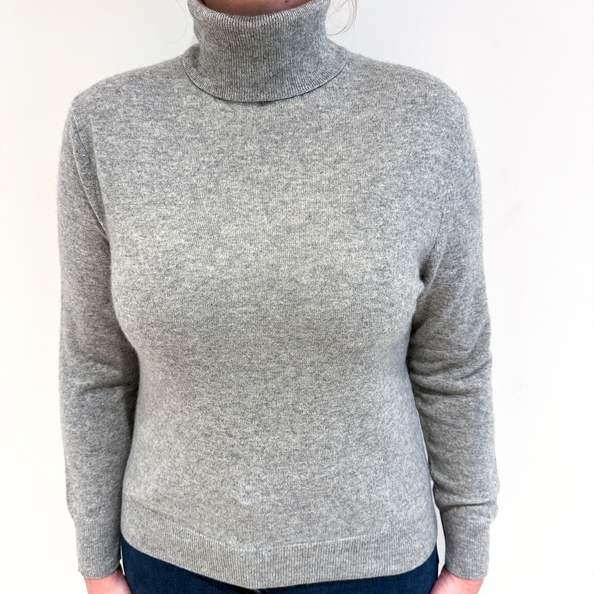 Smoke Grey Cashmere Polo Neck Jumper Large
