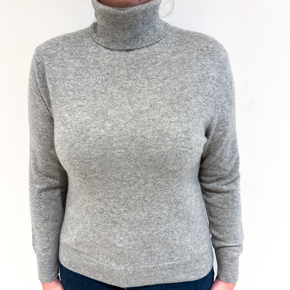 Smoke Grey Cashmere Polo Neck Jumper Large