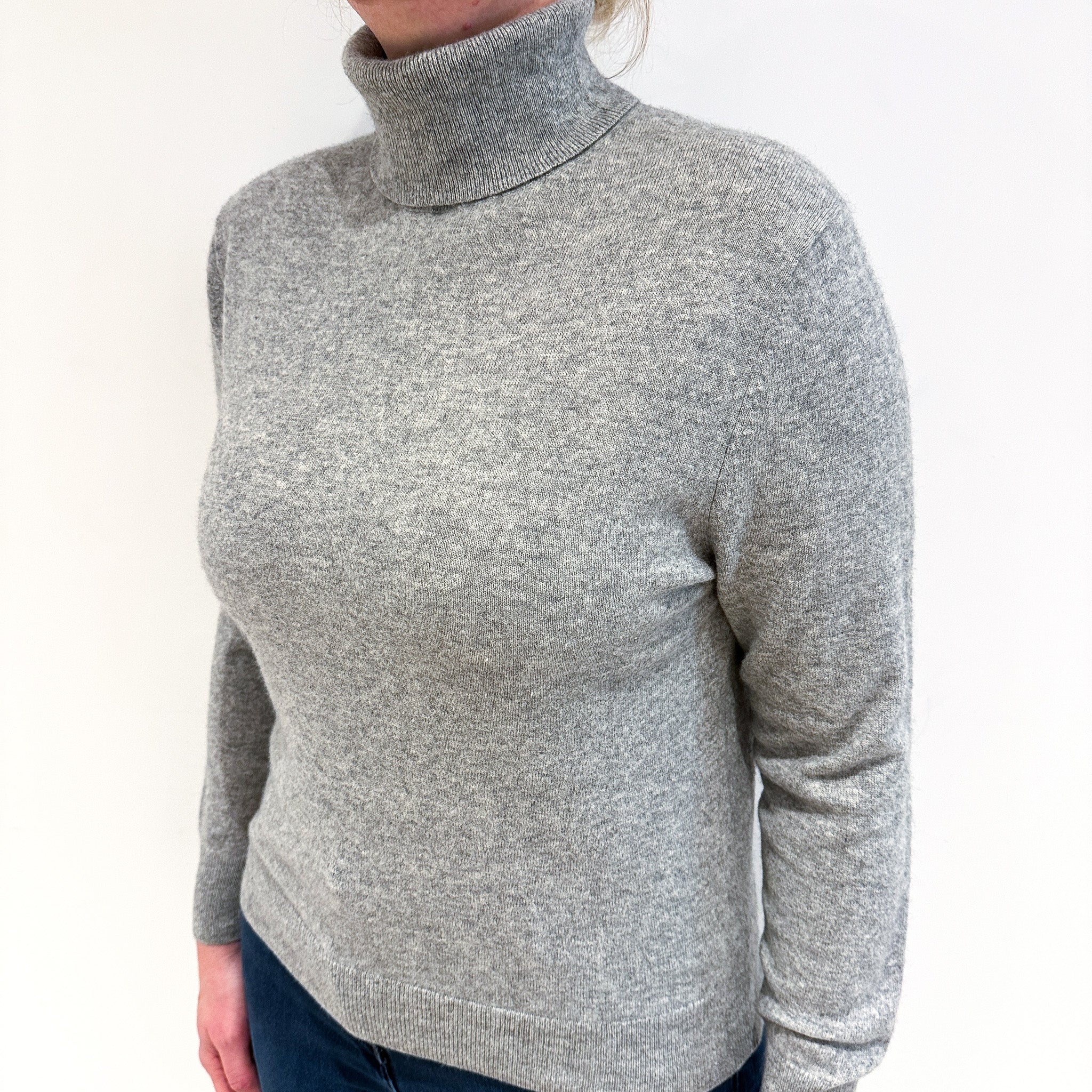 Smoke Grey Cashmere Polo Neck Jumper Large