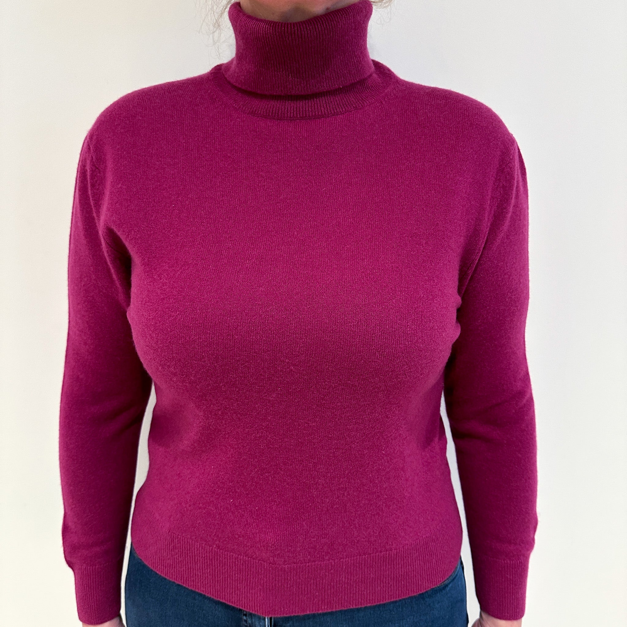 Magenta Pink Cashmere Polo Neck Jumper Large