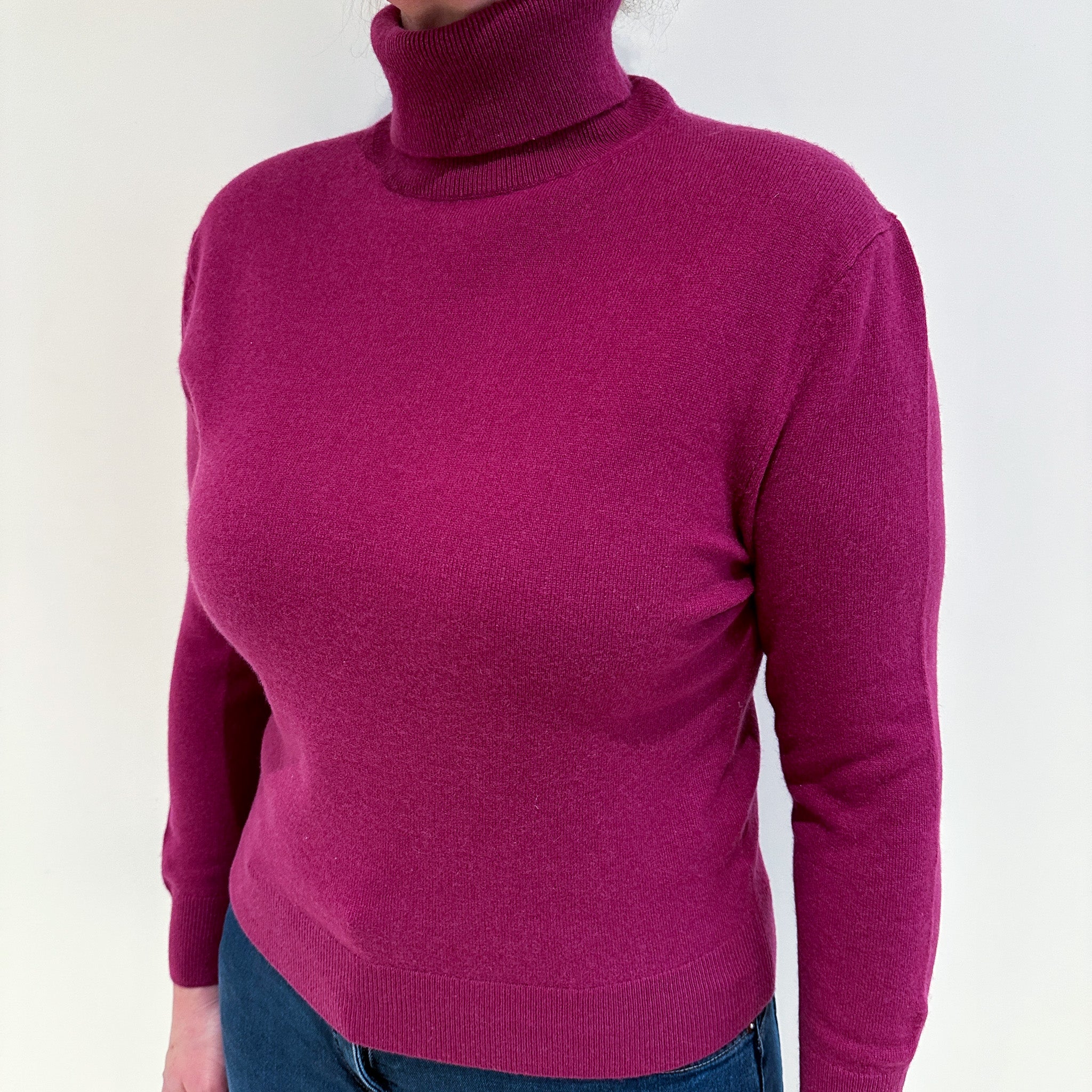 Magenta Pink Cashmere Polo Neck Jumper Large