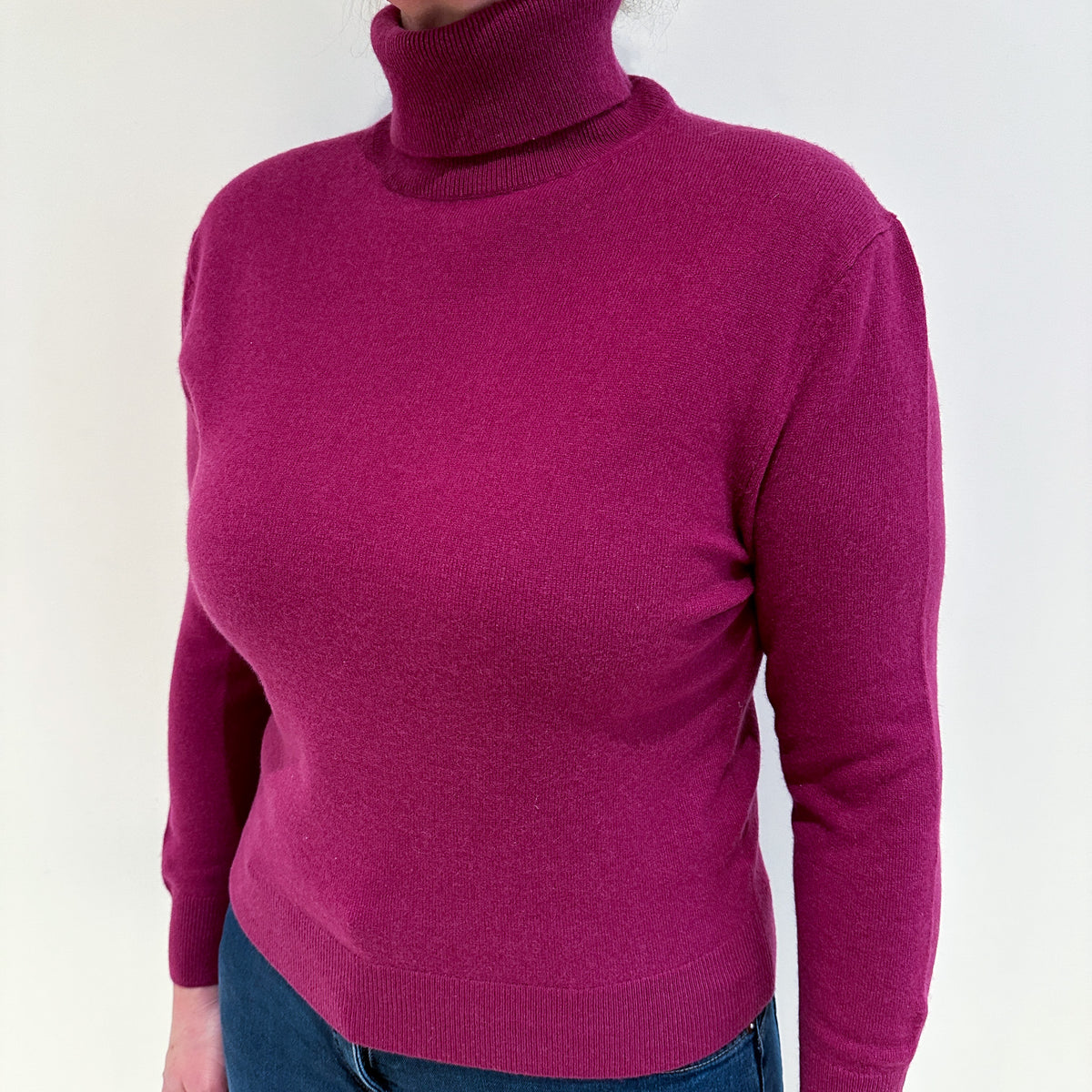 Magenta Pink Cashmere Polo Neck Jumper Large