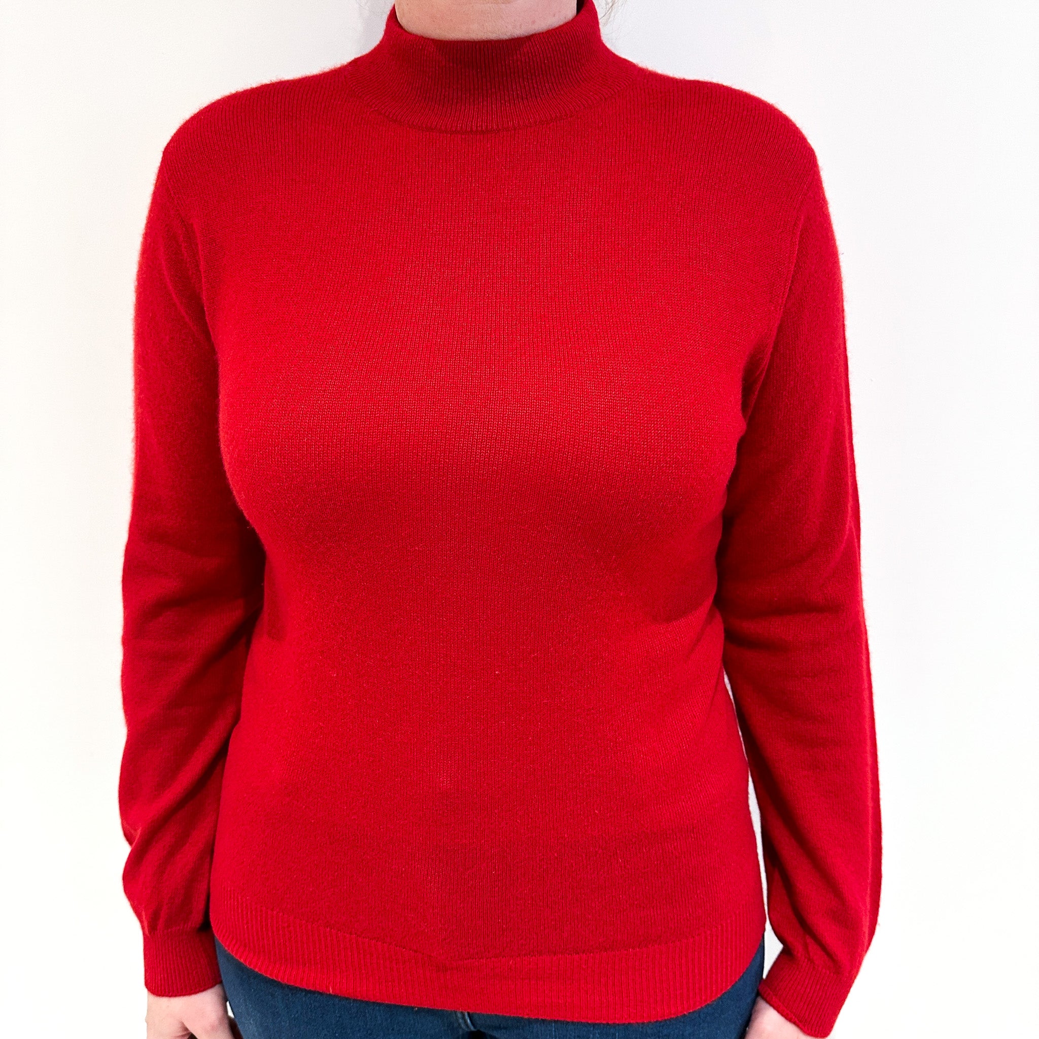 Post Box Red Cashmere Turtle Neck Jumper Large