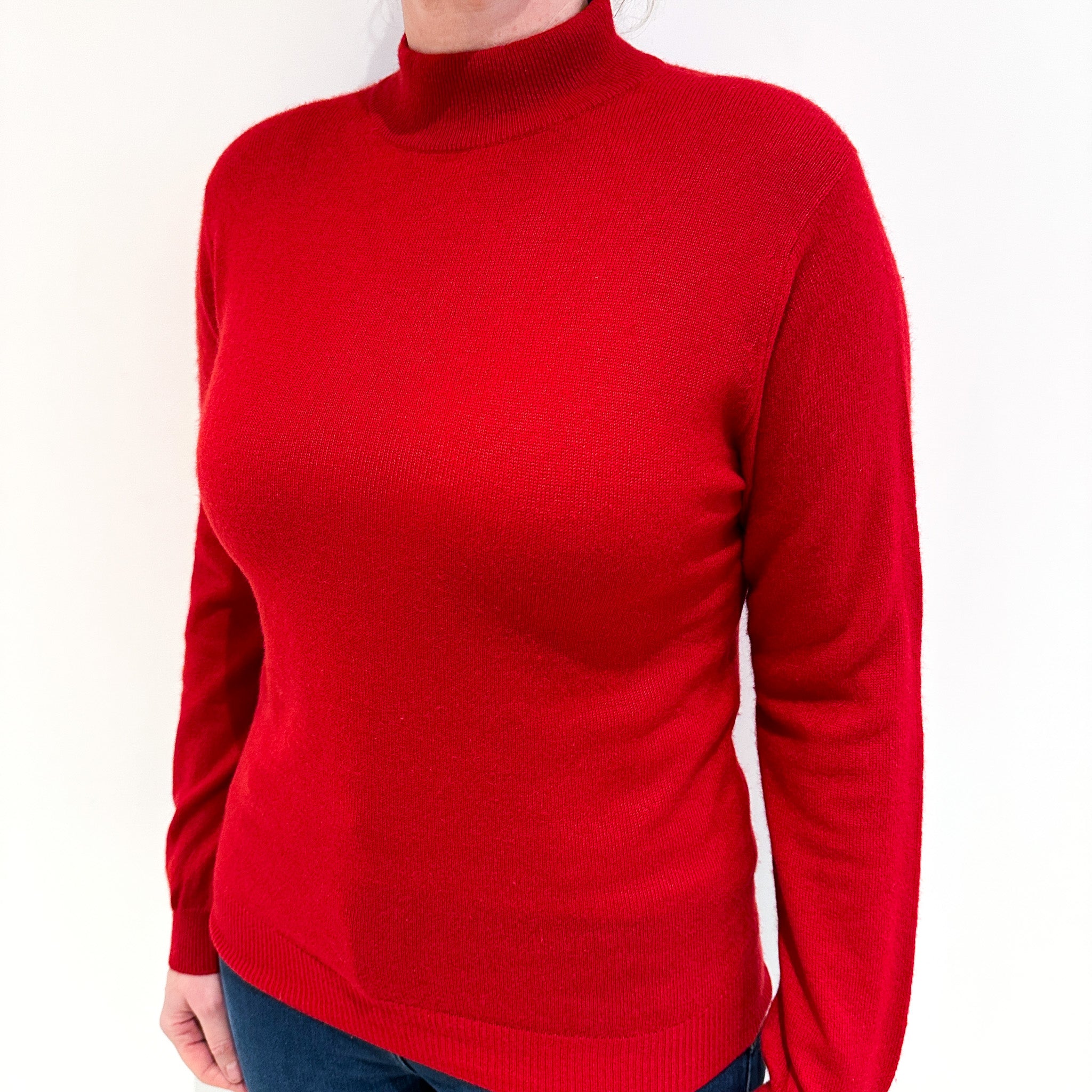 Post Box Red Cashmere Turtle Neck Jumper Large