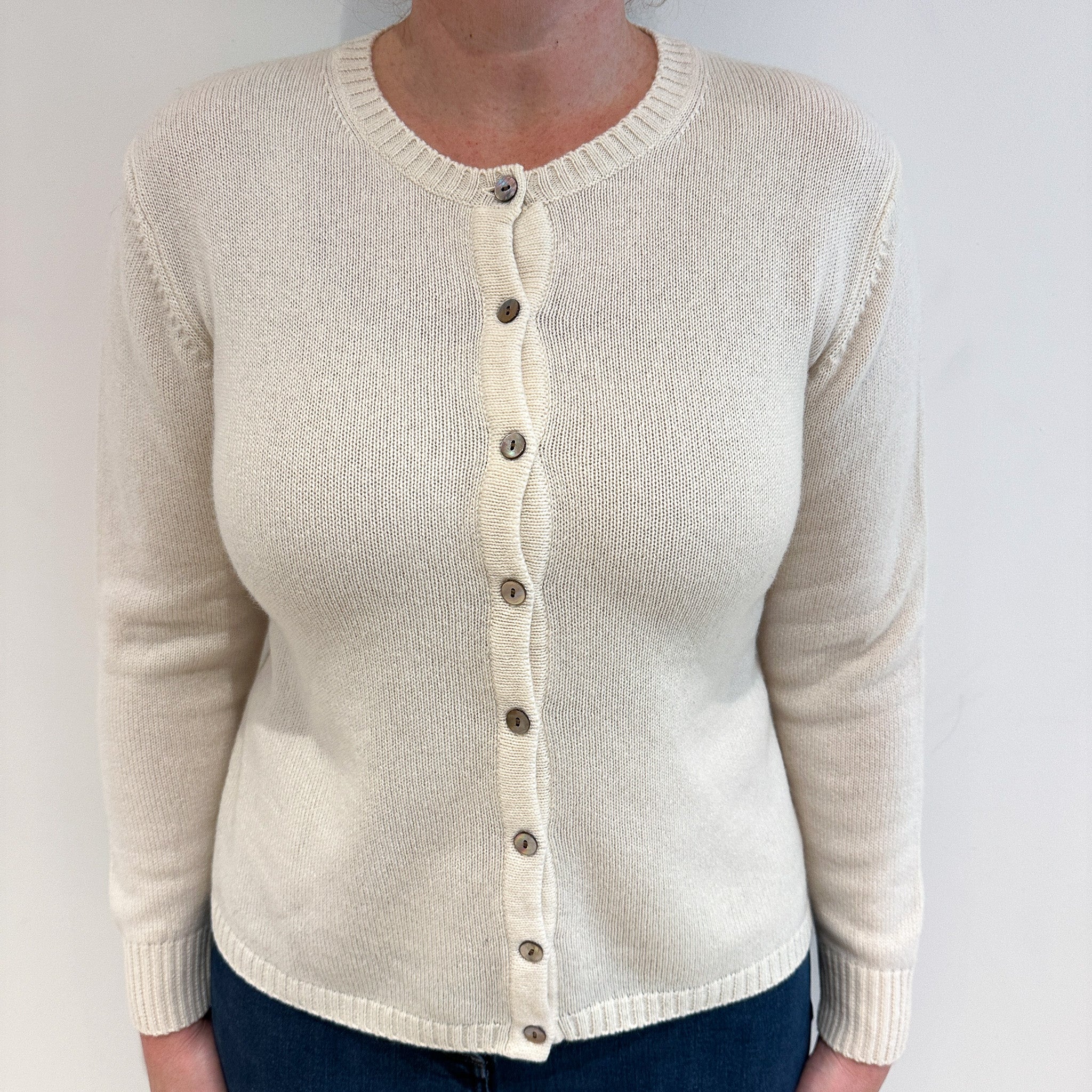 Winter White Cashmere Crew Neck Cardigan Large