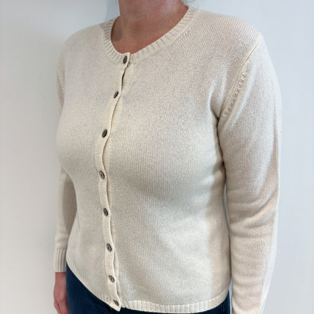 Winter White Cashmere Crew Neck Cardigan Large