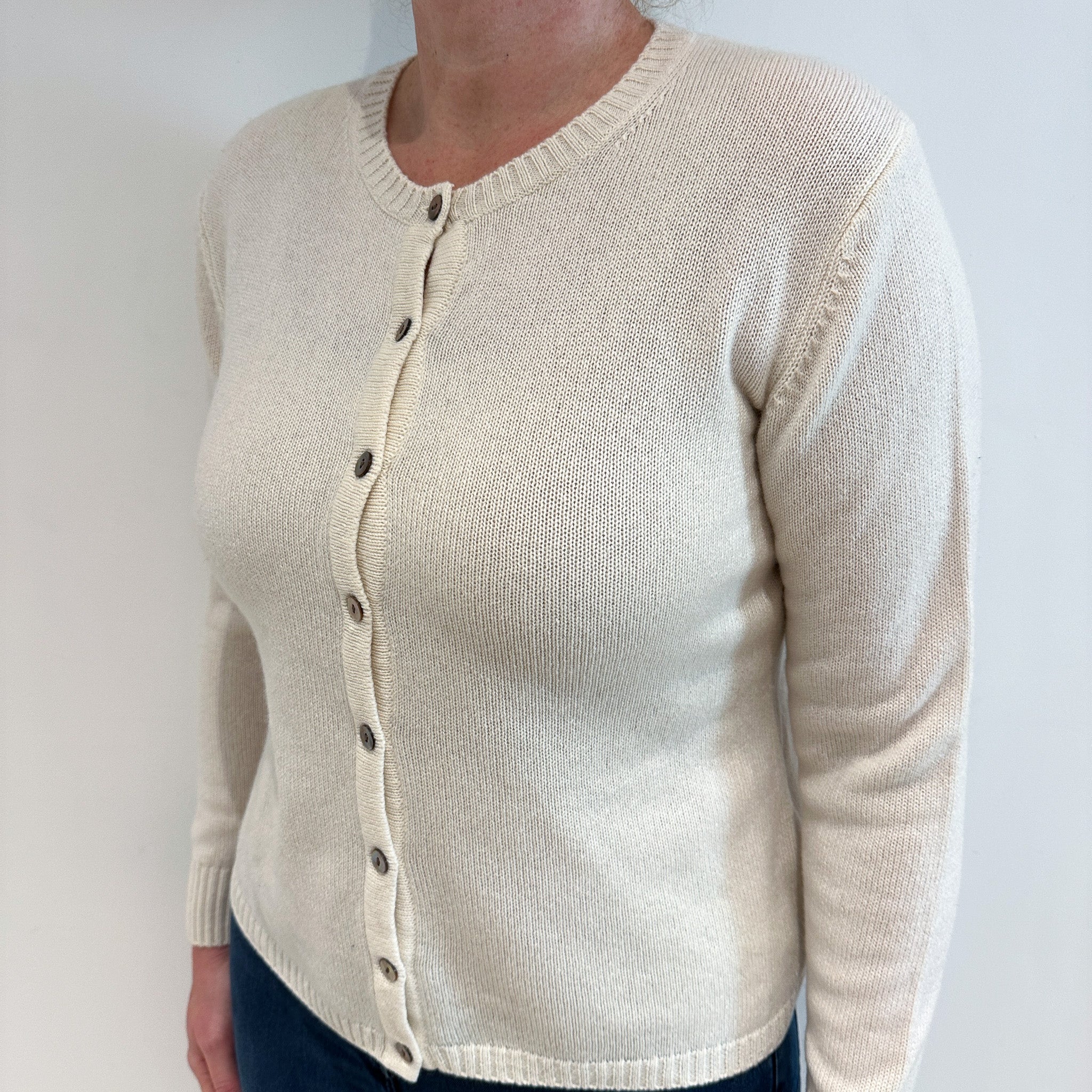Winter White Cashmere Crew Neck Cardigan Large