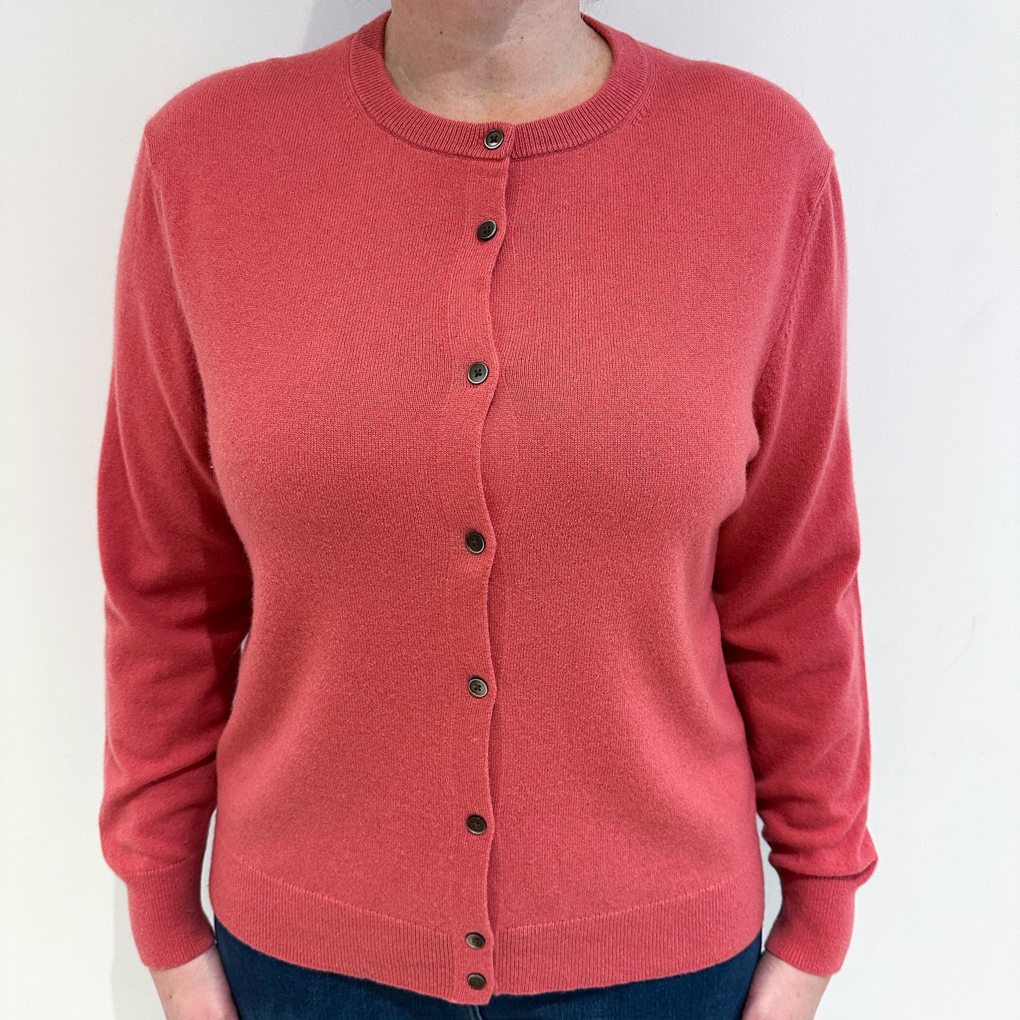 Dark Coral Pink Cashmere Cardigan Large