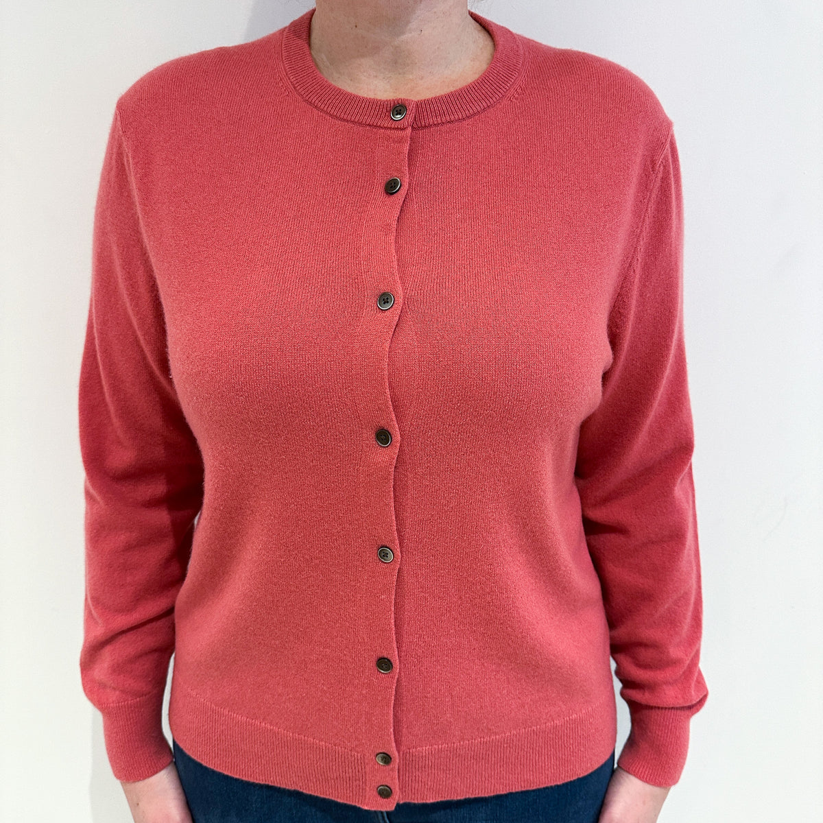 Dark Coral Pink Cashmere Cardigan Large