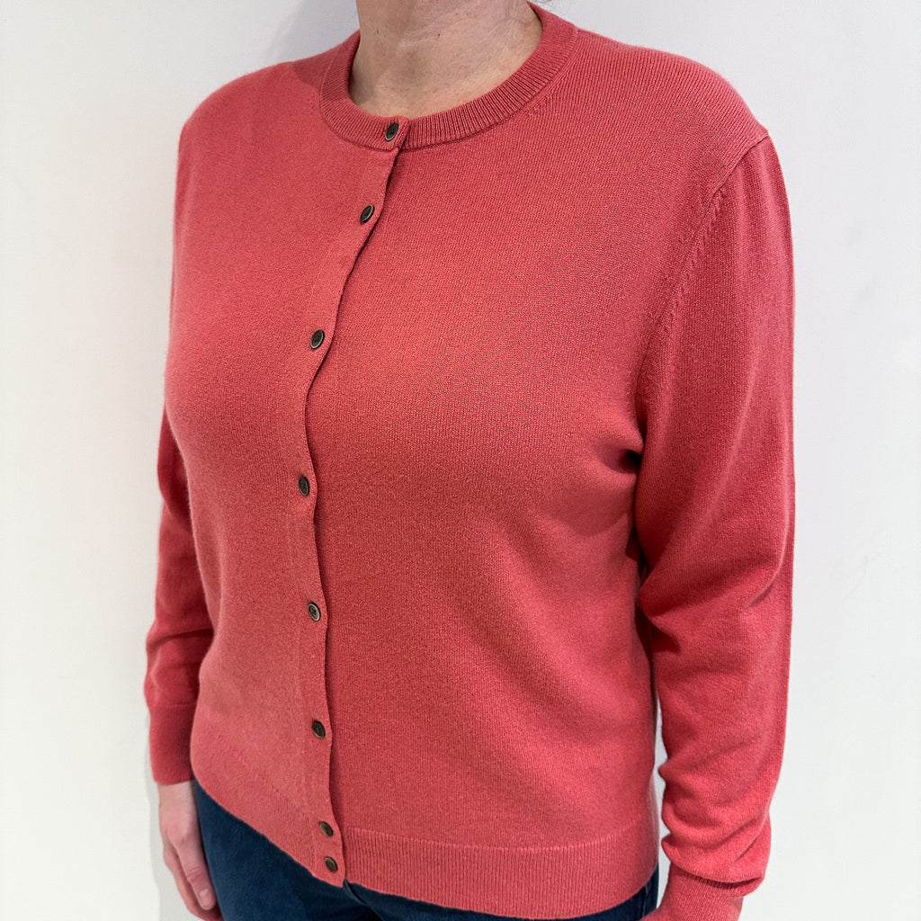 Dark Coral Pink Cashmere Cardigan Large
