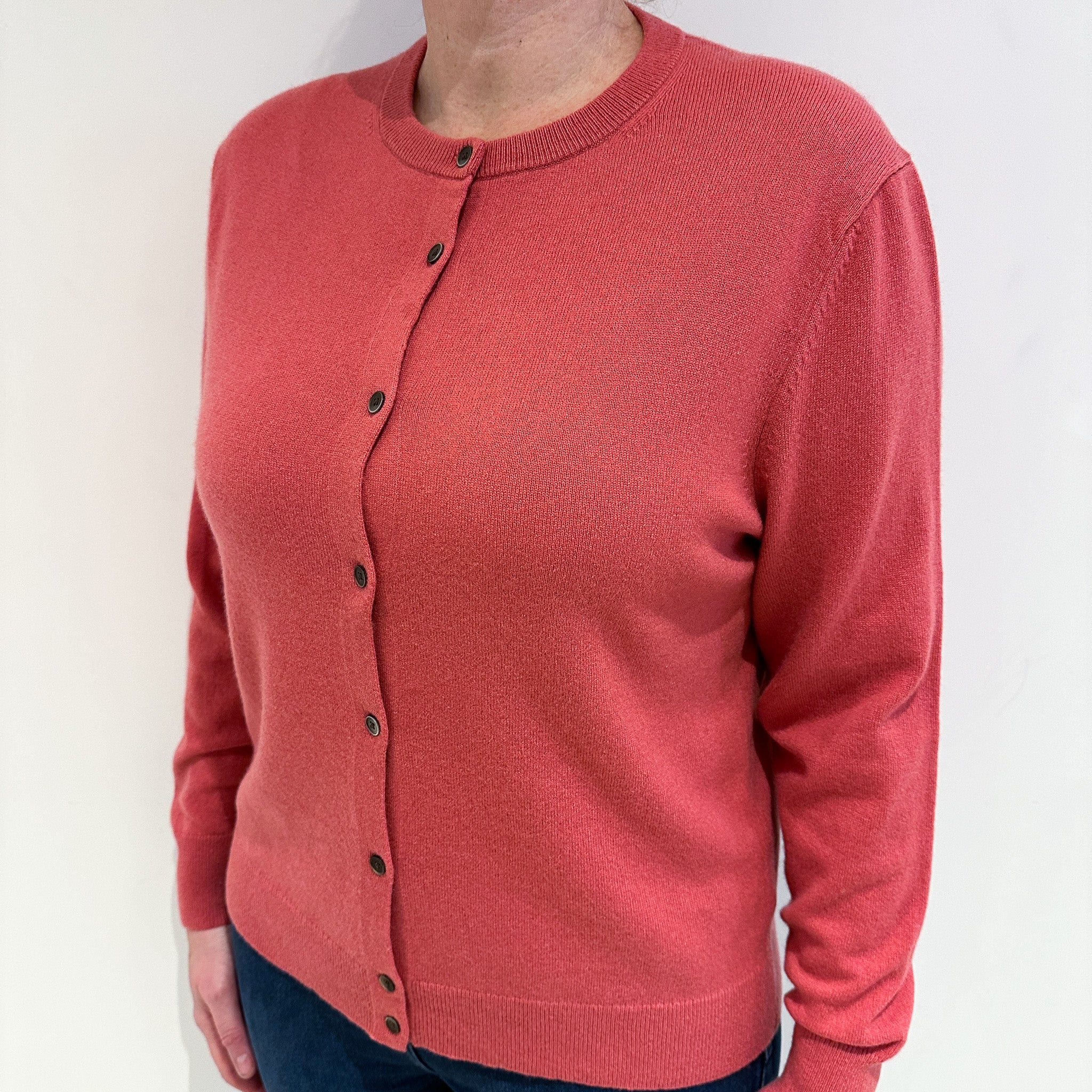 Dark Coral Pink Cashmere Cardigan Large