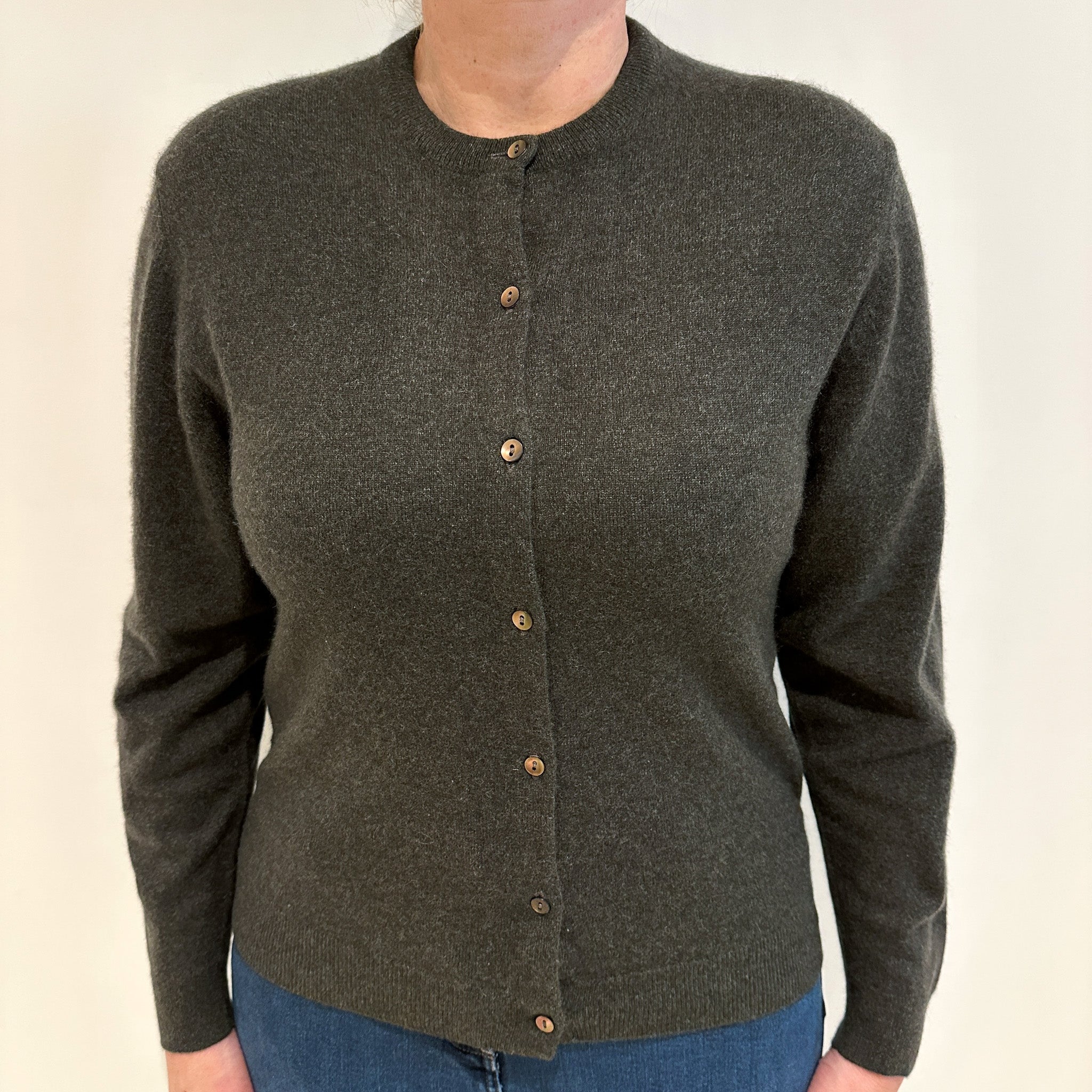 Charcoal Grey Cashmere Crew Neck Cardigan Large