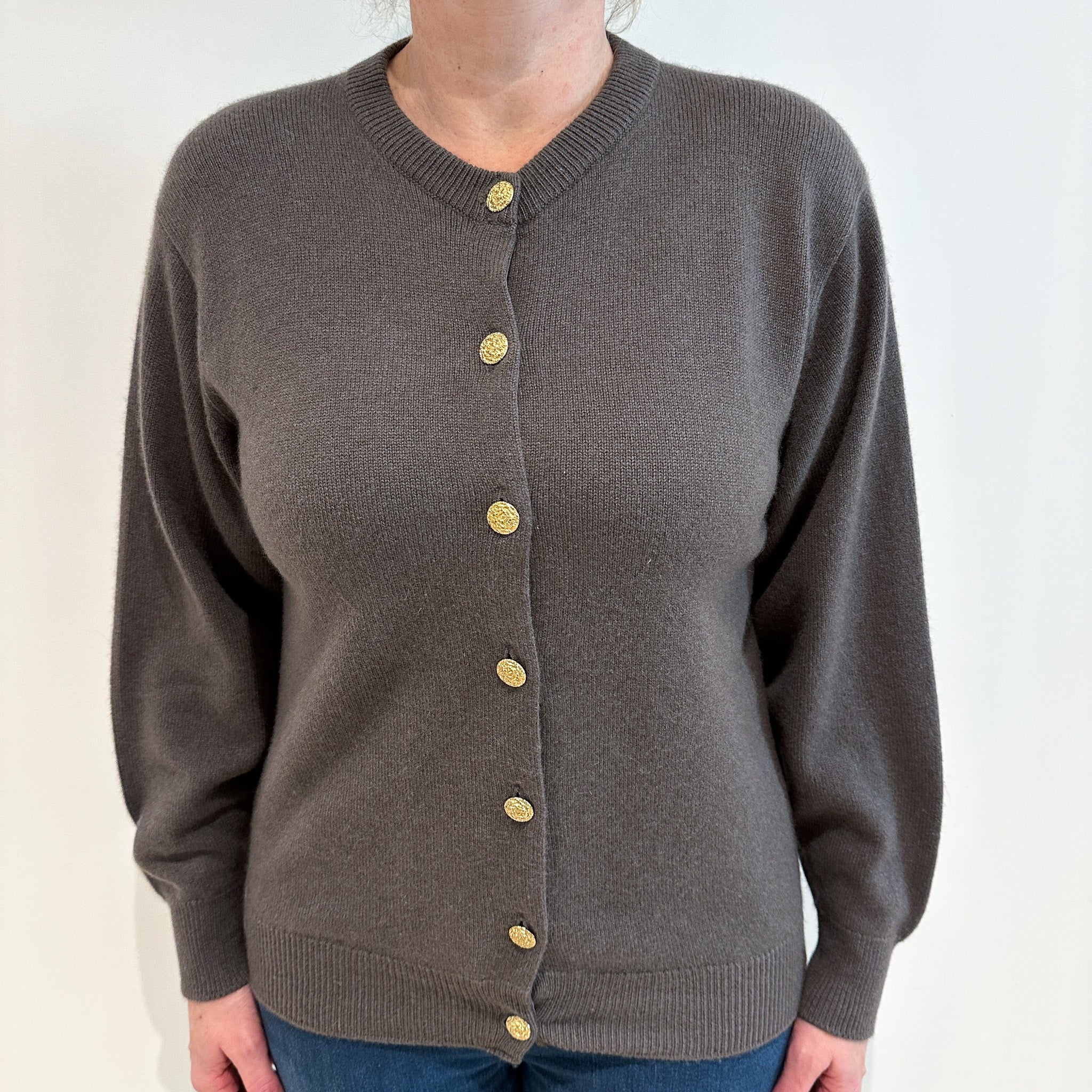 Vintage Scottish Mink Brown Crew Cashmere Cardigan Large