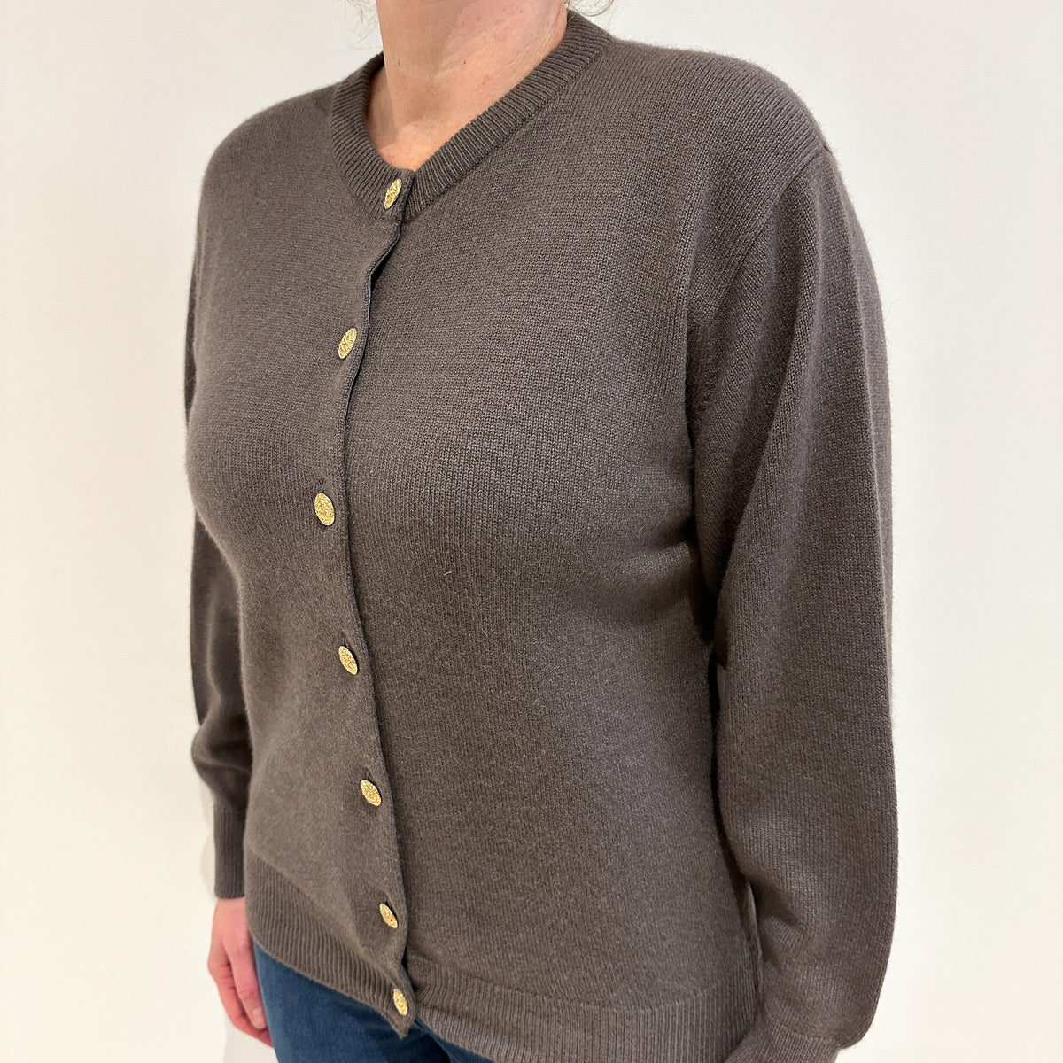 Vintage Scottish Mink Brown Crew Cashmere Cardigan Large