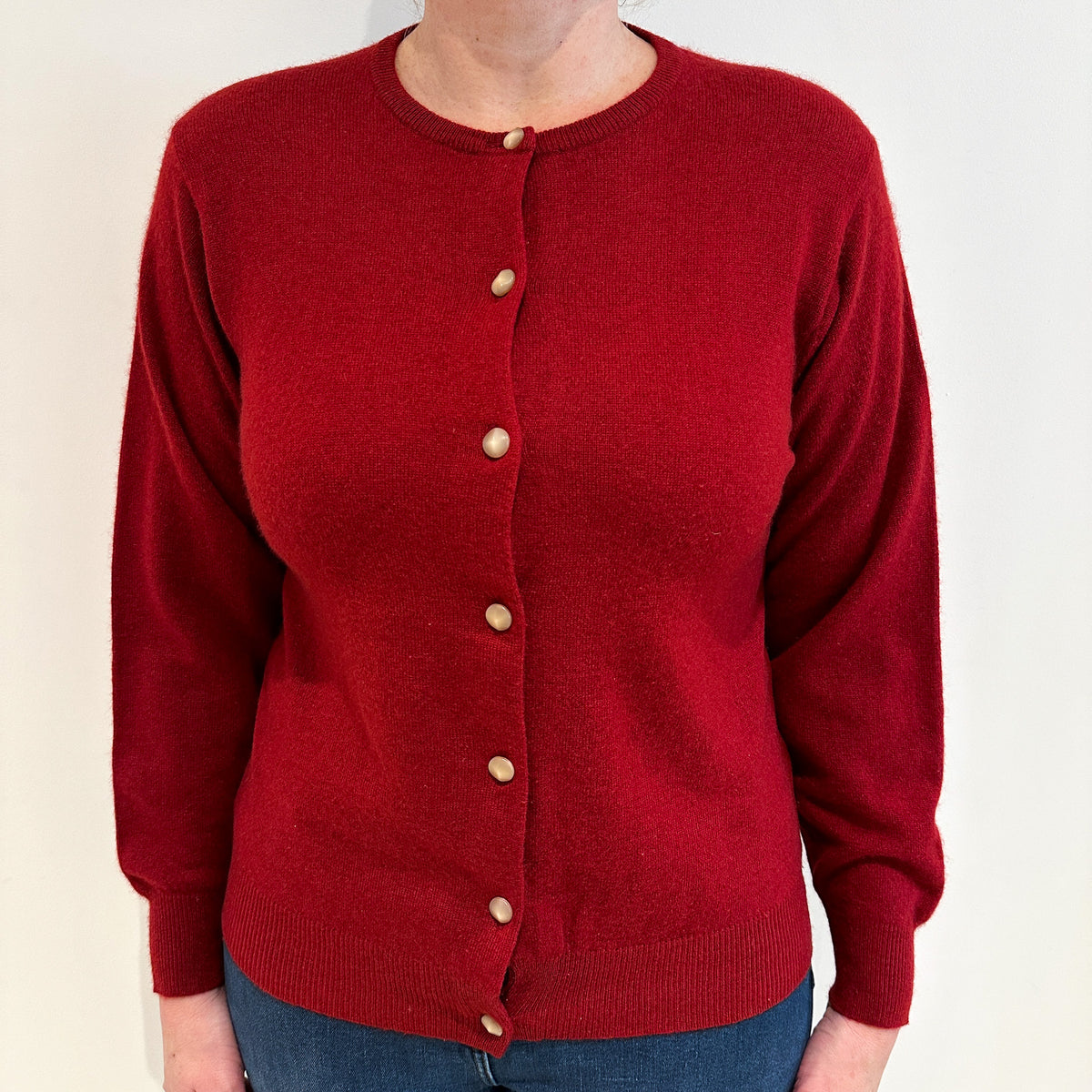 Postbox Red Cashmere Crew Neck Cardigan Large