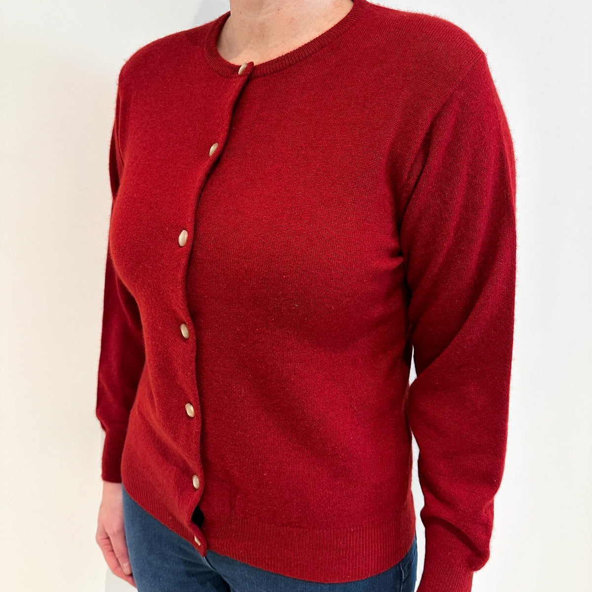 Postbox Red Cashmere Crew Neck Cardigan Large