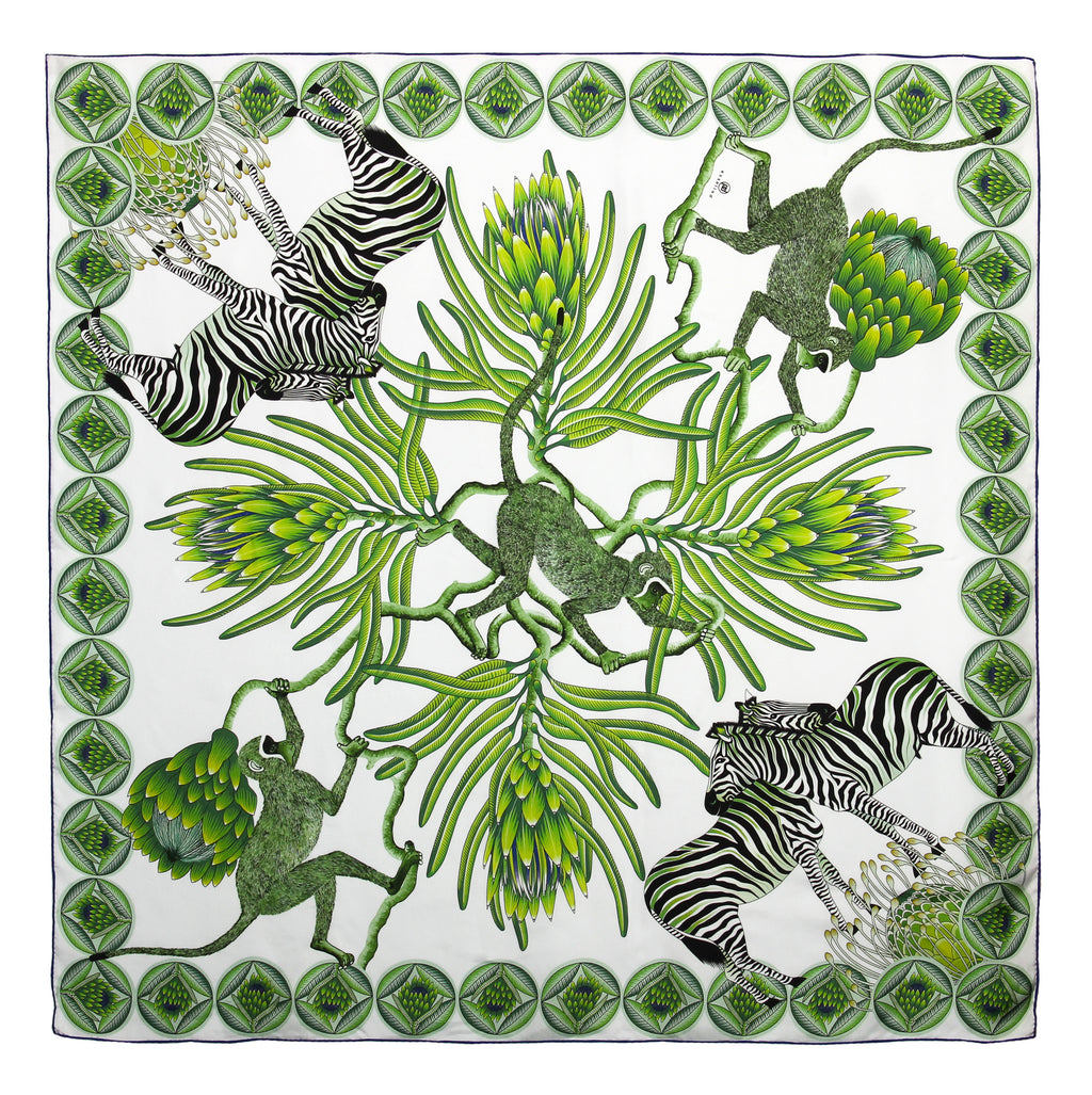 Brand New Bellezza Blue & Green Zebra Safari Double Faced Silk Scarf