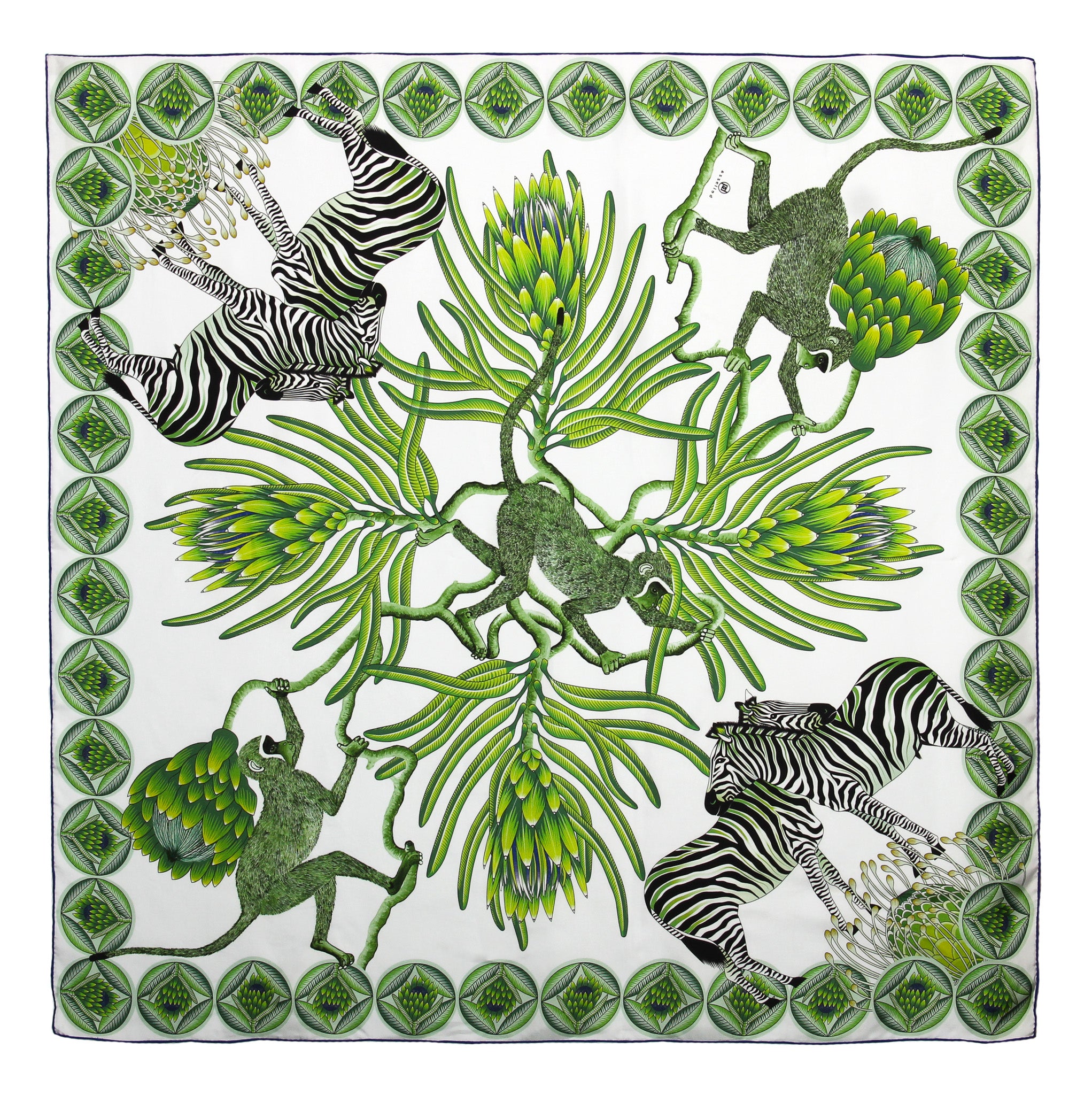 Brand New Bellezza Blue & Green Zebra Safari Double Faced Silk Scarf