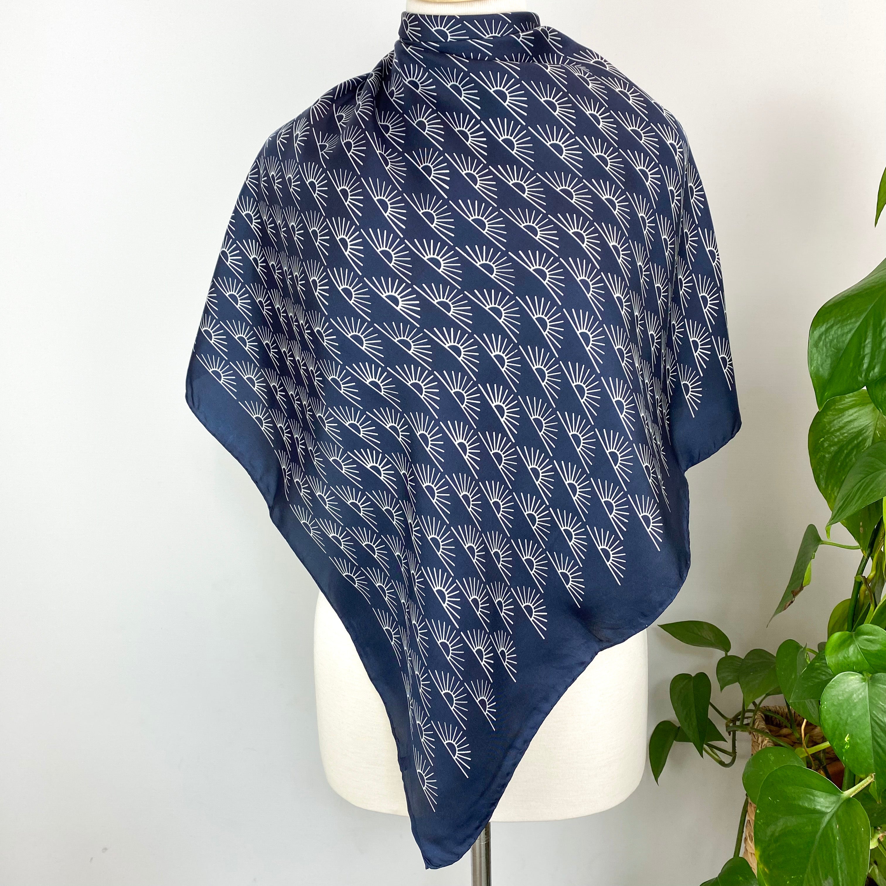 Dark Navy Abstract Silk Scarf