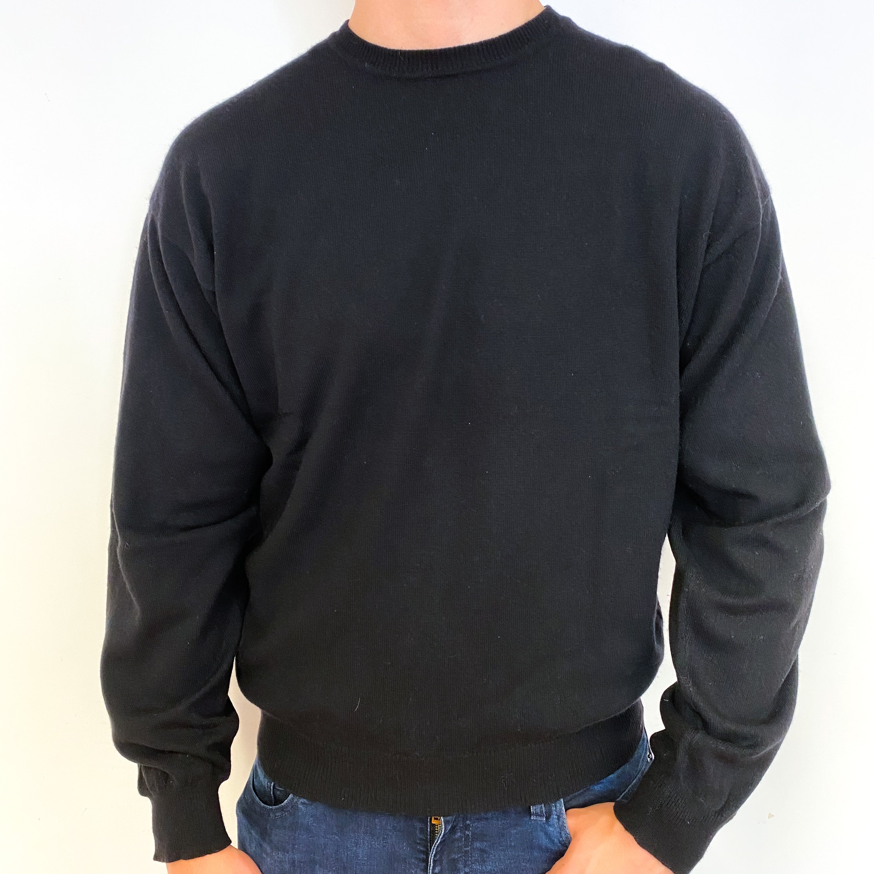 Men's Black Cashmere Crew Neck Jumper Extra Extra Large