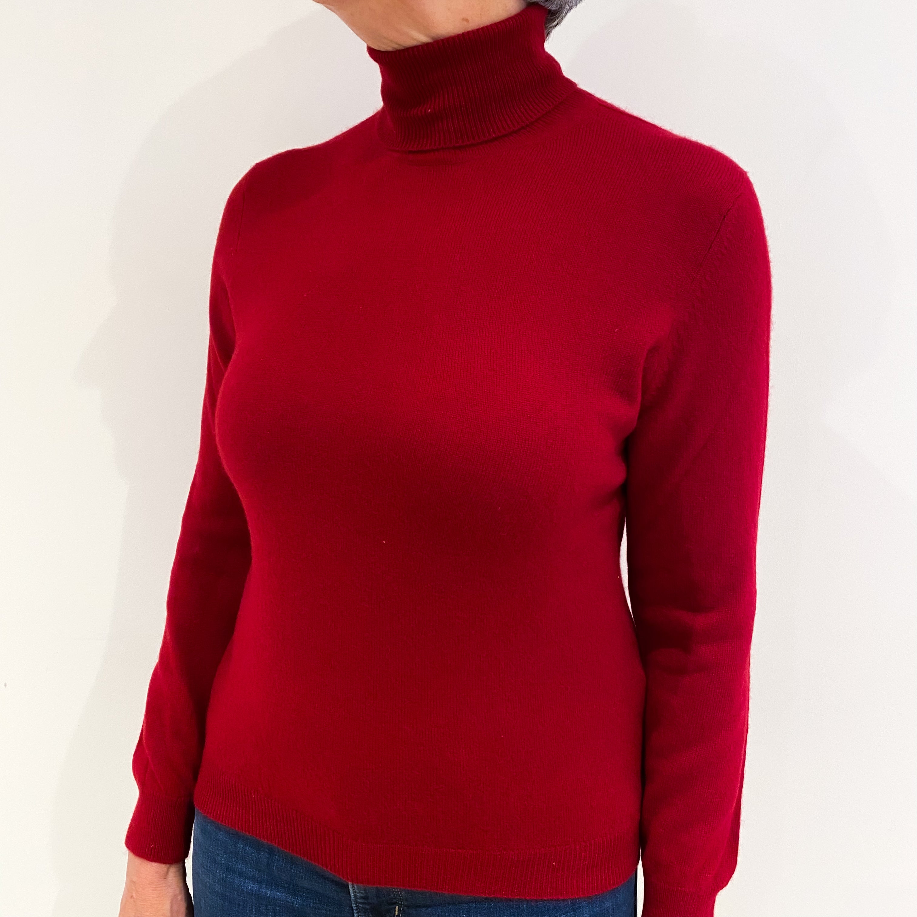 Post Box Red Cashmere Polo Neck Jumper Medium