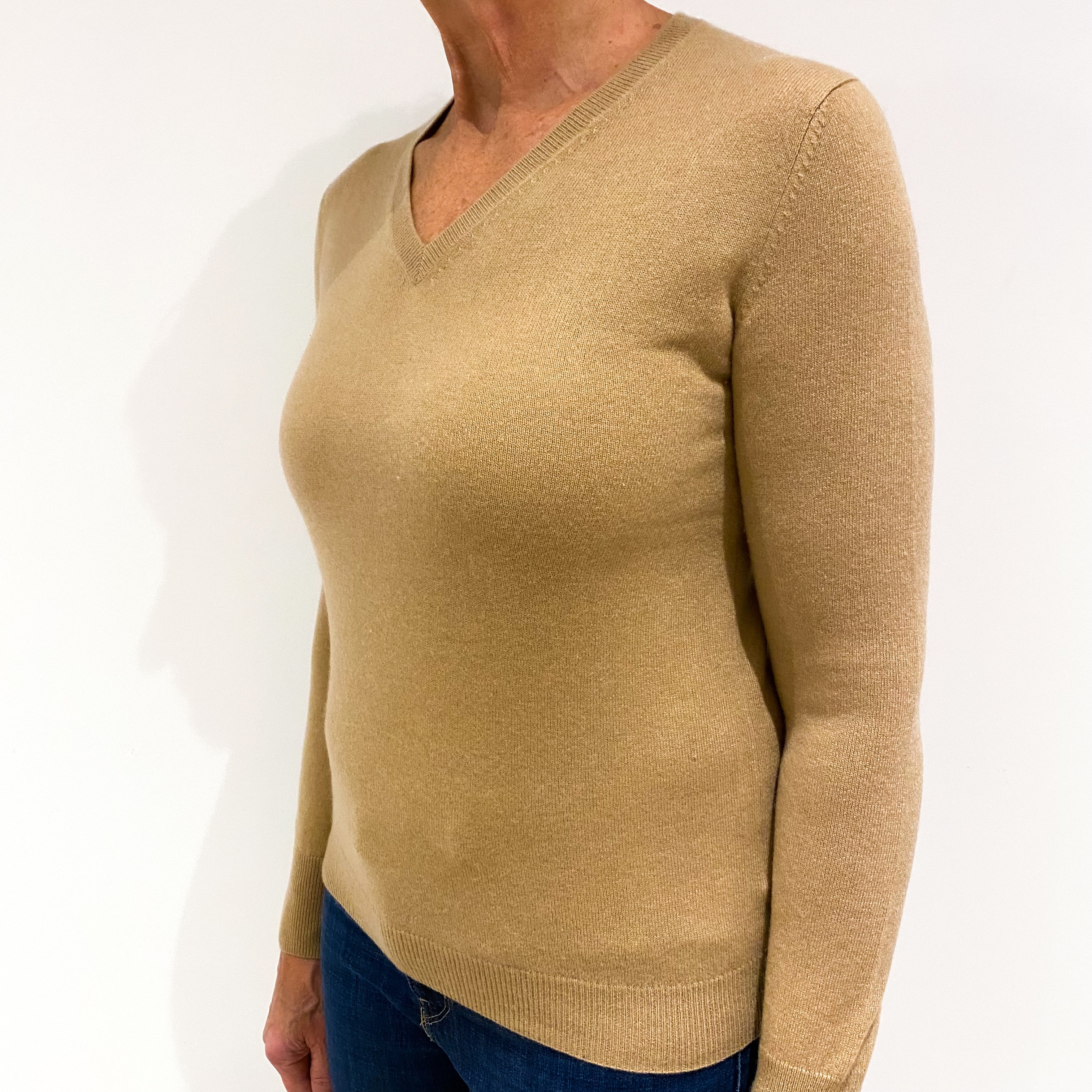 Butterscotch Brown Cashmere V-Neck Jumper Medium