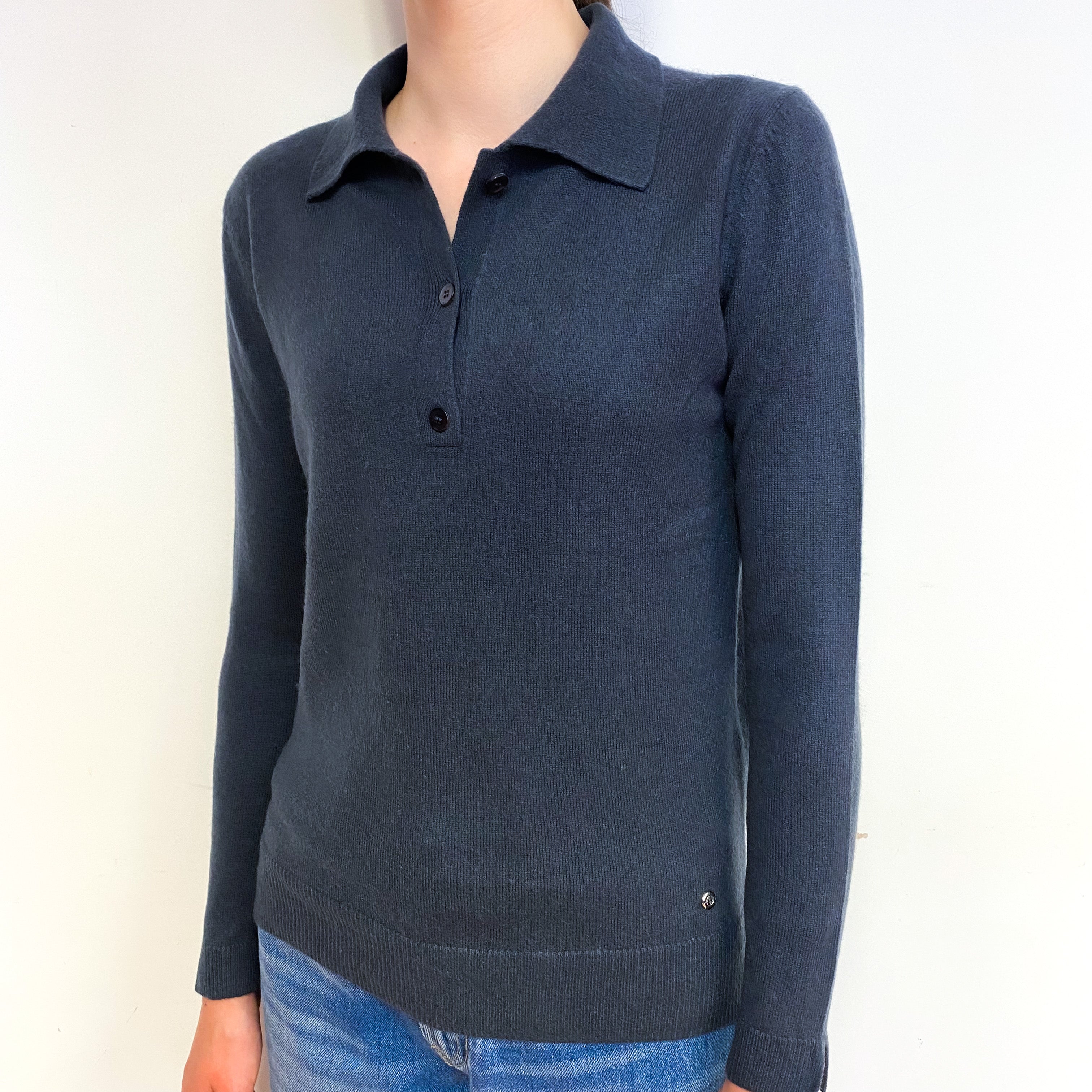 Dark Grey Cashmere Collared V-Neck Jumper Extra Small