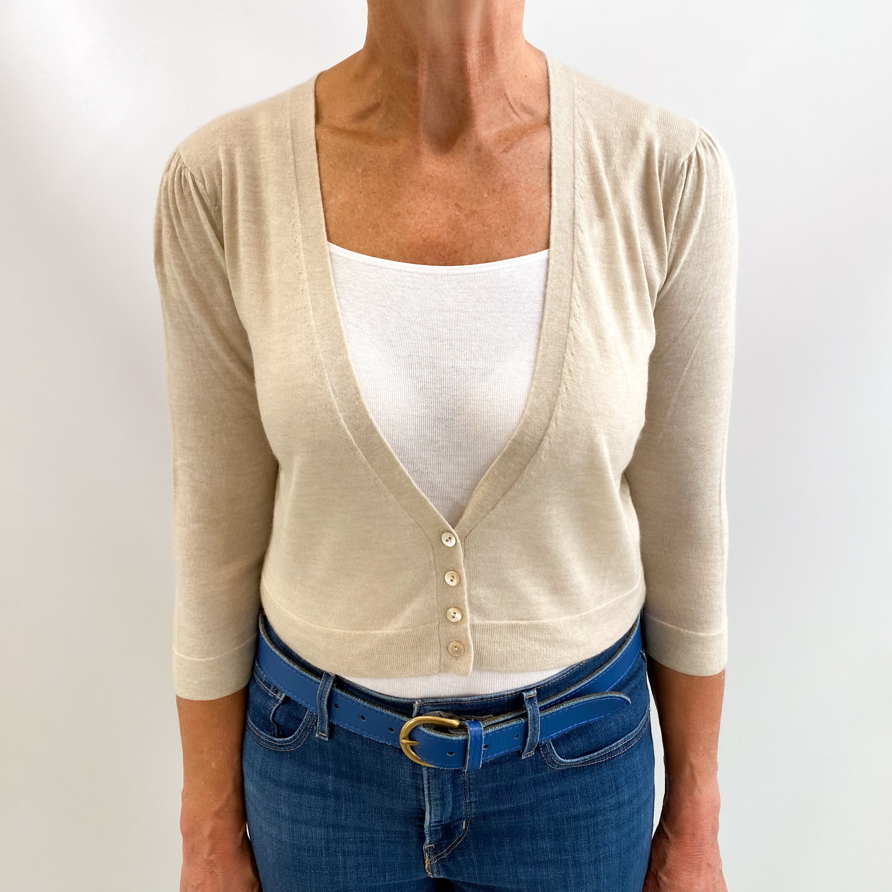 Oatmeal Beige Cashmere V Neck Cardigan Medium