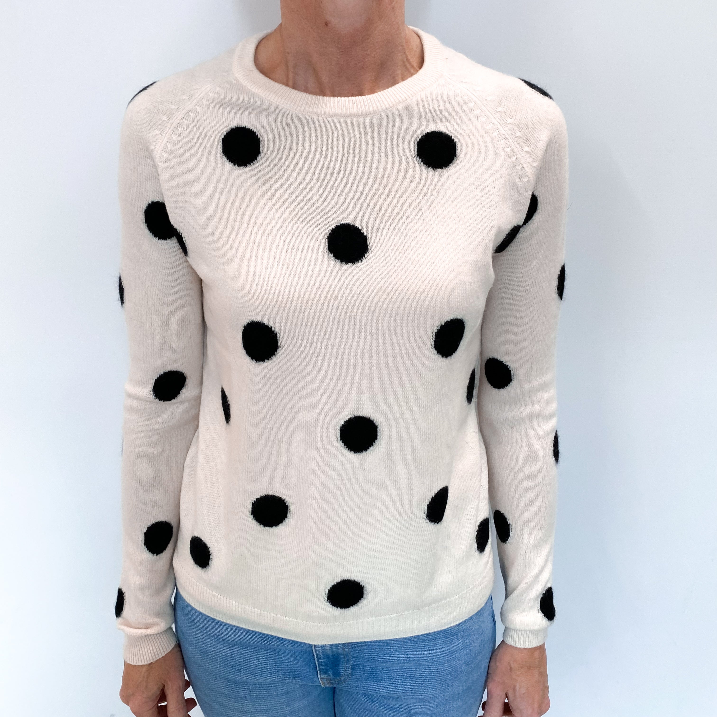 Cream Polka Dot Cashmere Crew Neck Jumper Small