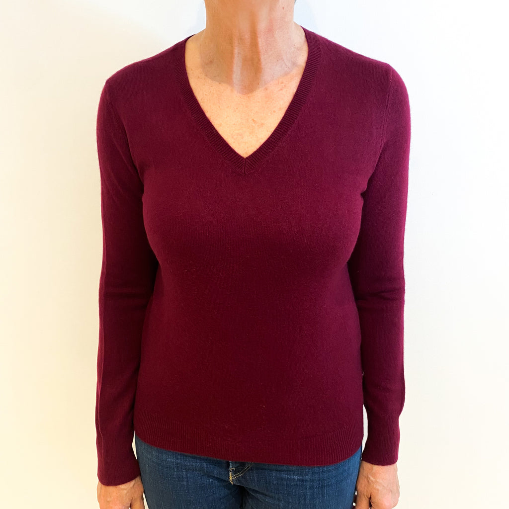 Burgundy Red Cashmere V Neck Jumper Medium