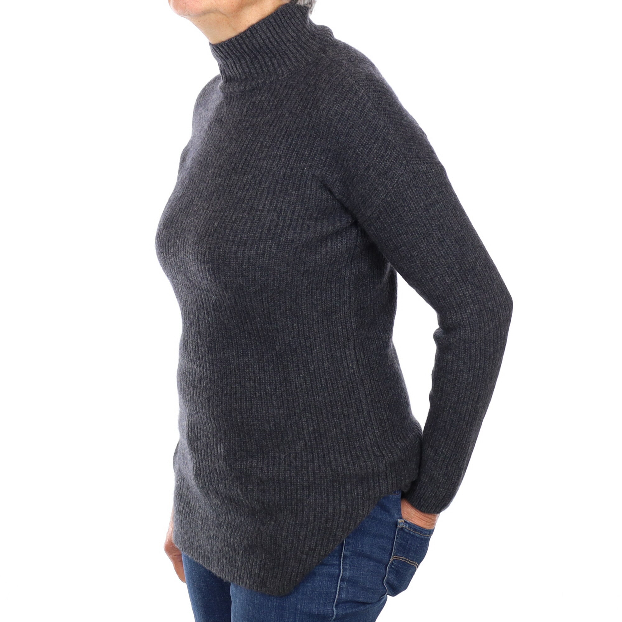 Slate Grey Chunky Rib Cashmere Turtle Neck Jumper Medium