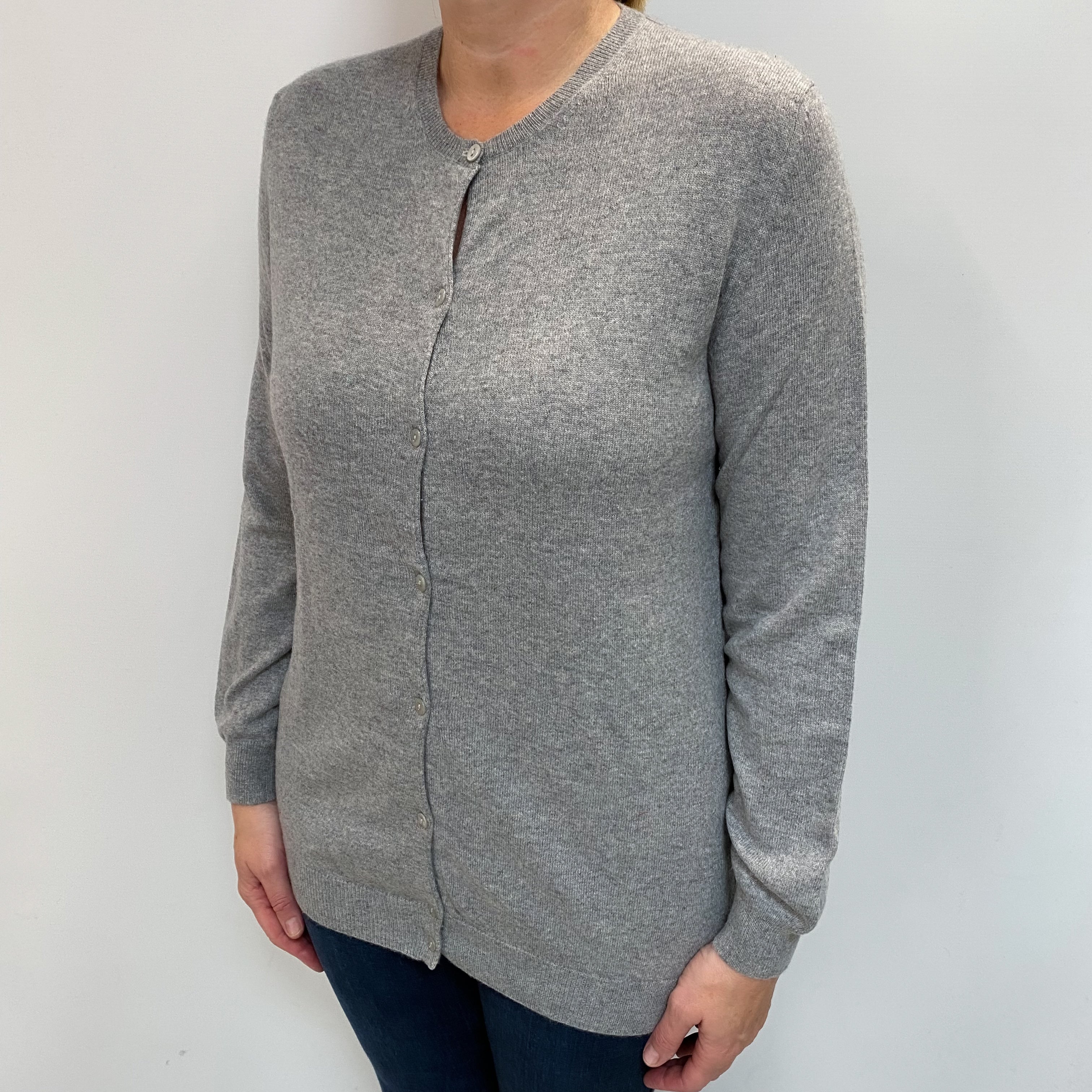 Smoke Grey Cashmere Crew Cardigan Large