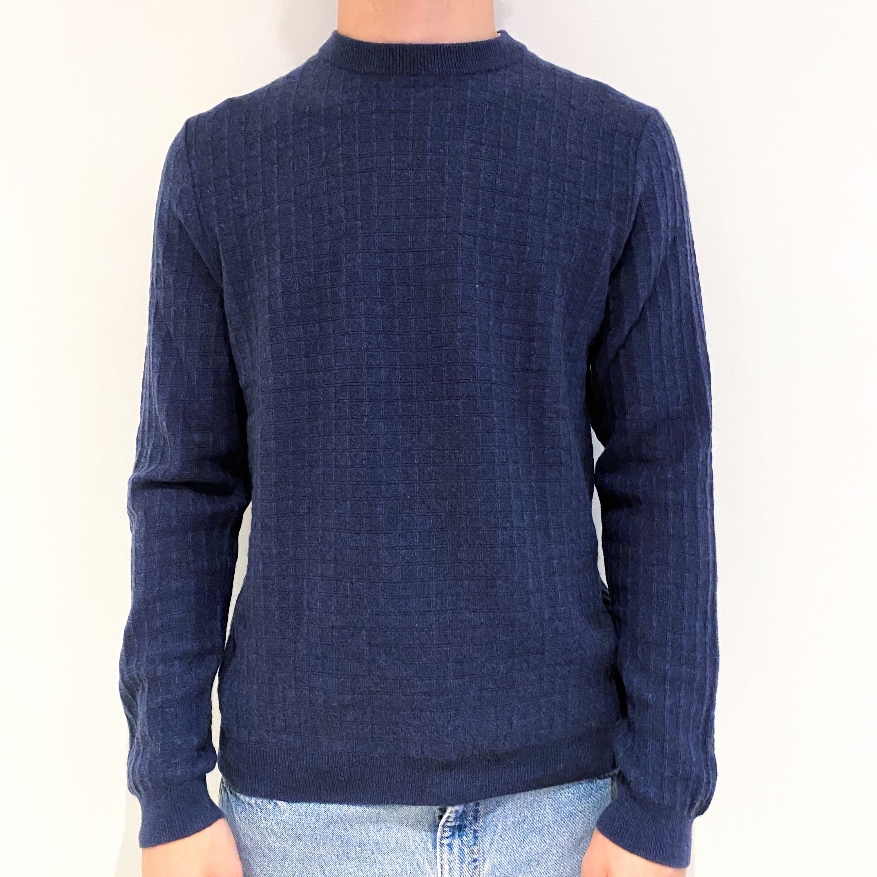Men's Dark Denim Blue Cashmere Crew Neck Jumper Medium