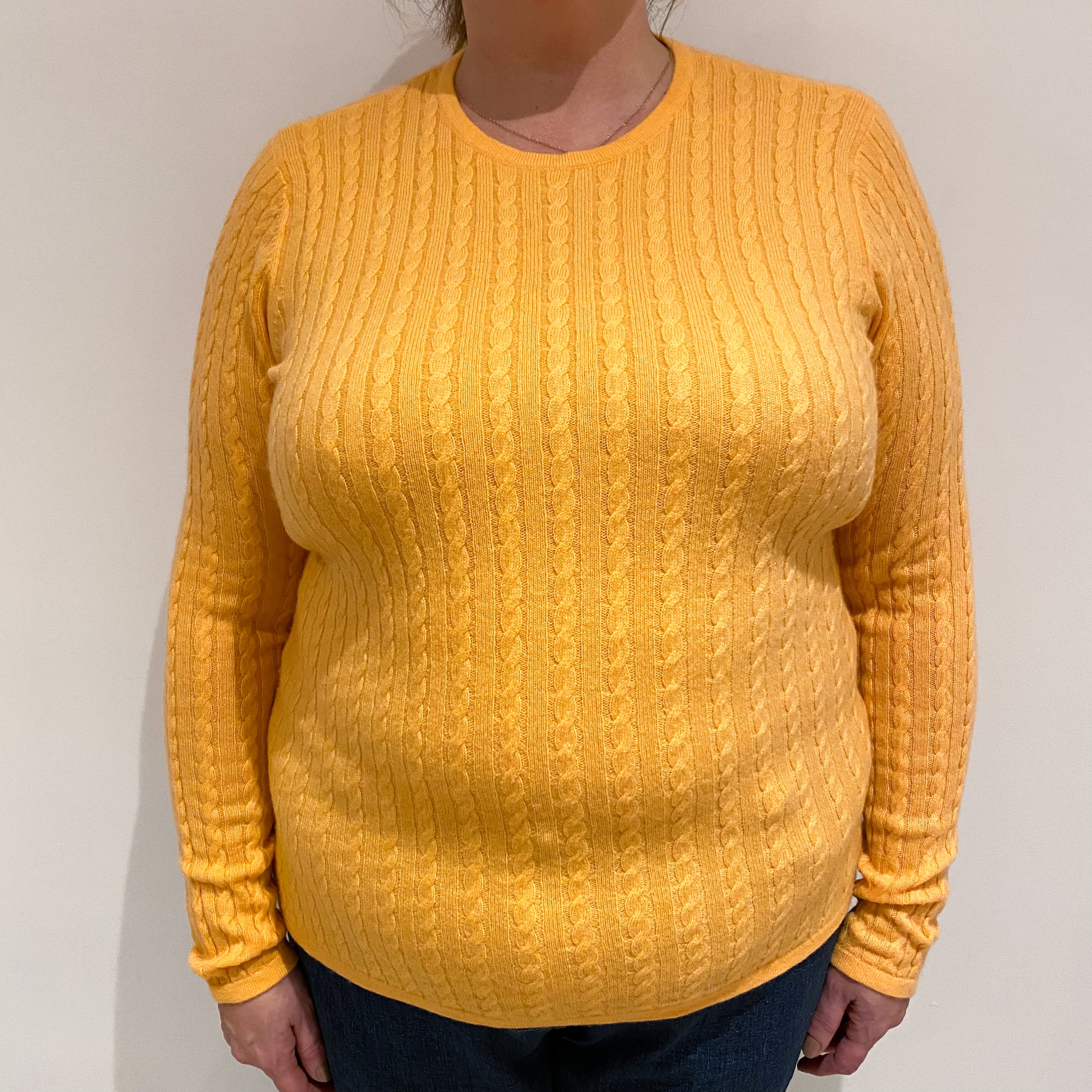 Cantaloupe Orange Cable Cashmere Crew Neck Jumper Extra Large