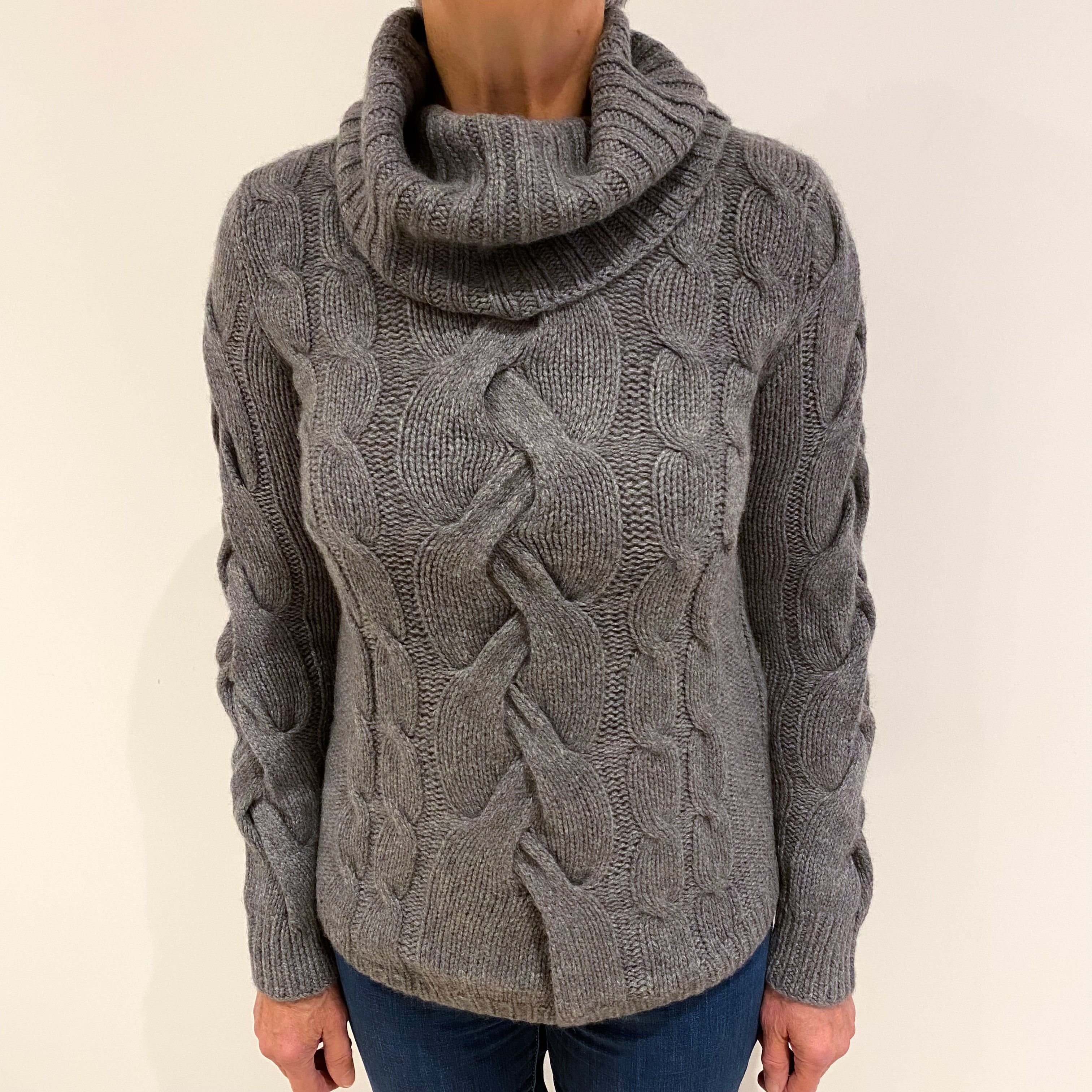 Slate Grey Cashmere Cowl Neck Jumper Medium
