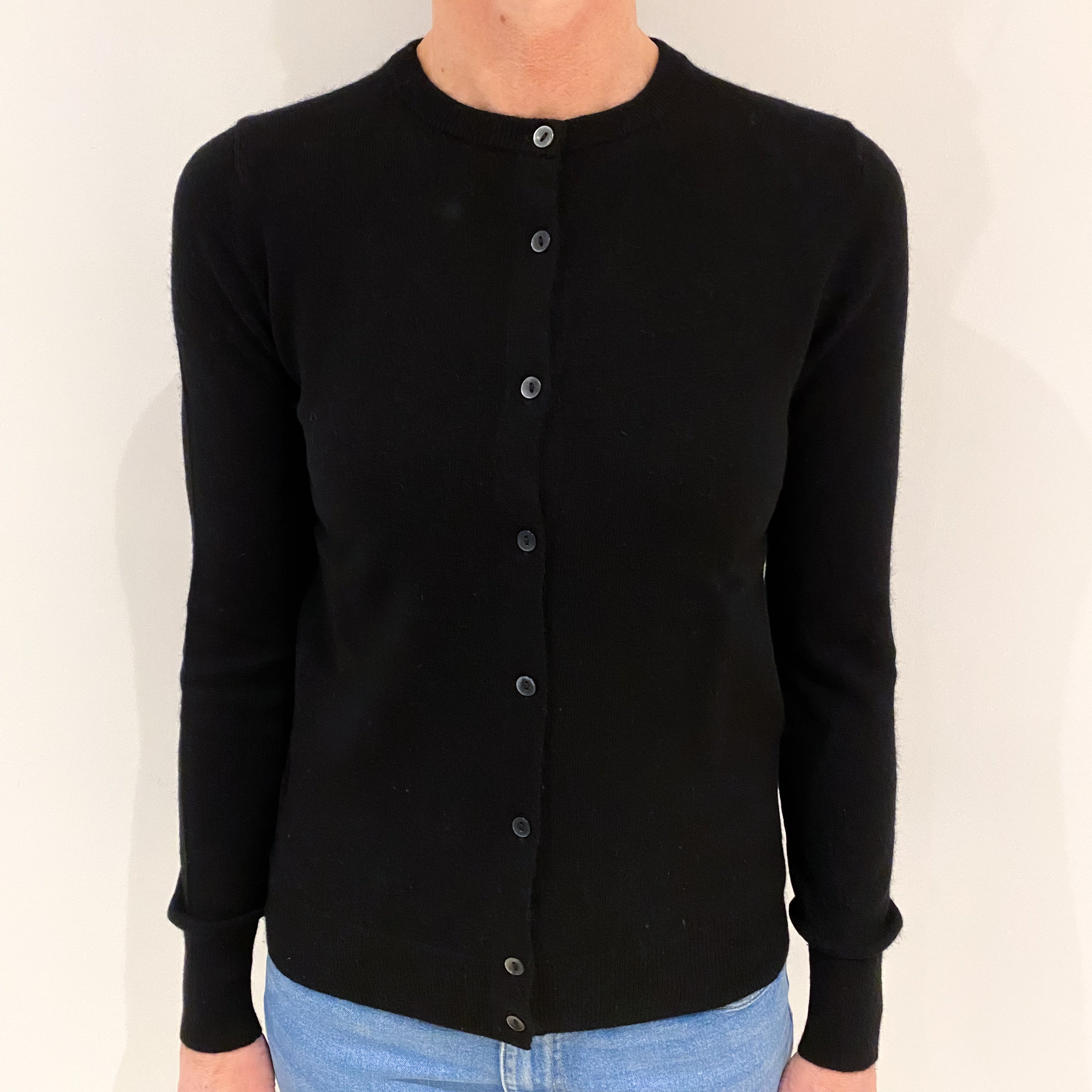 Black Cashmere Crew Neck Cardigan Small