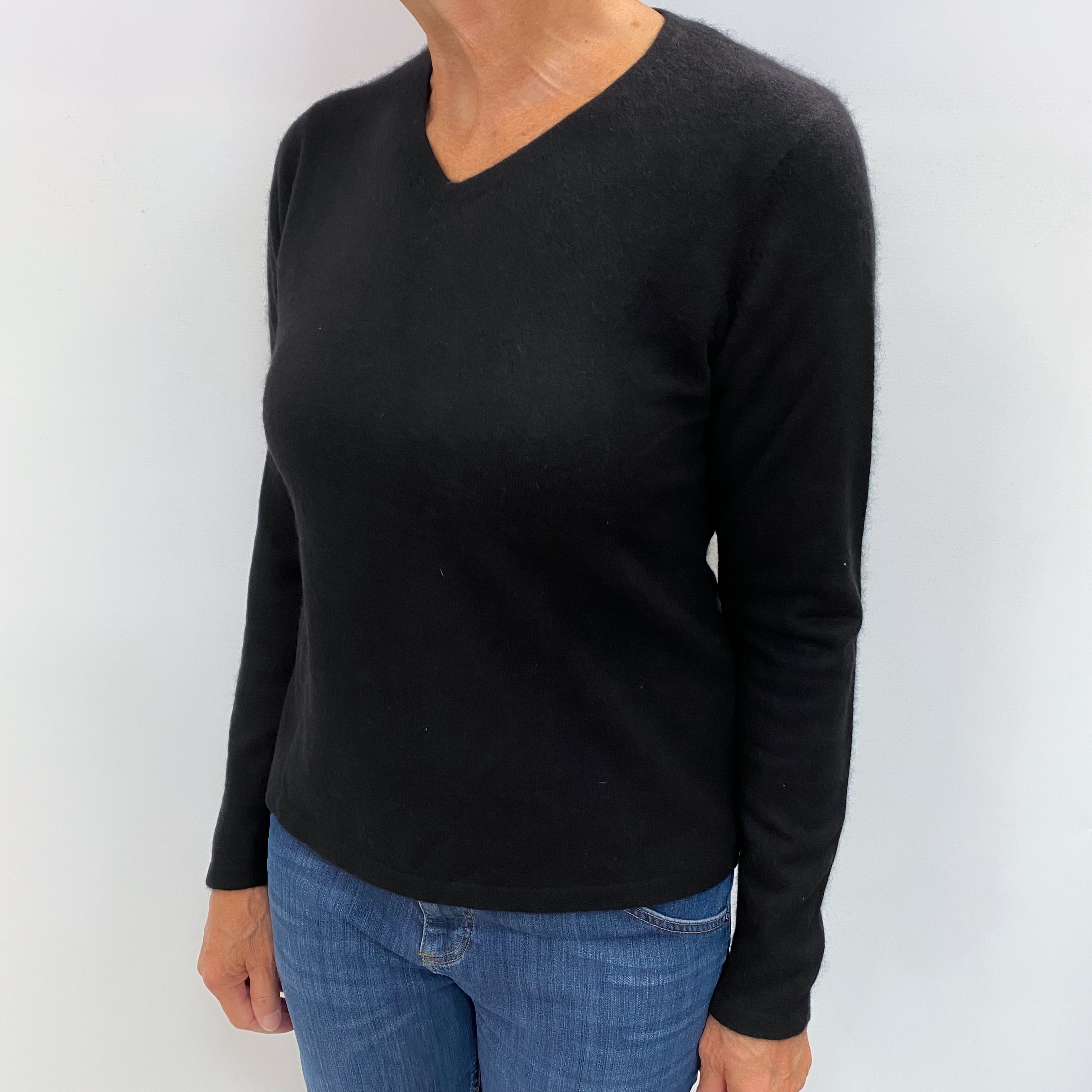Black Cashmere V Neck Jumper Medium