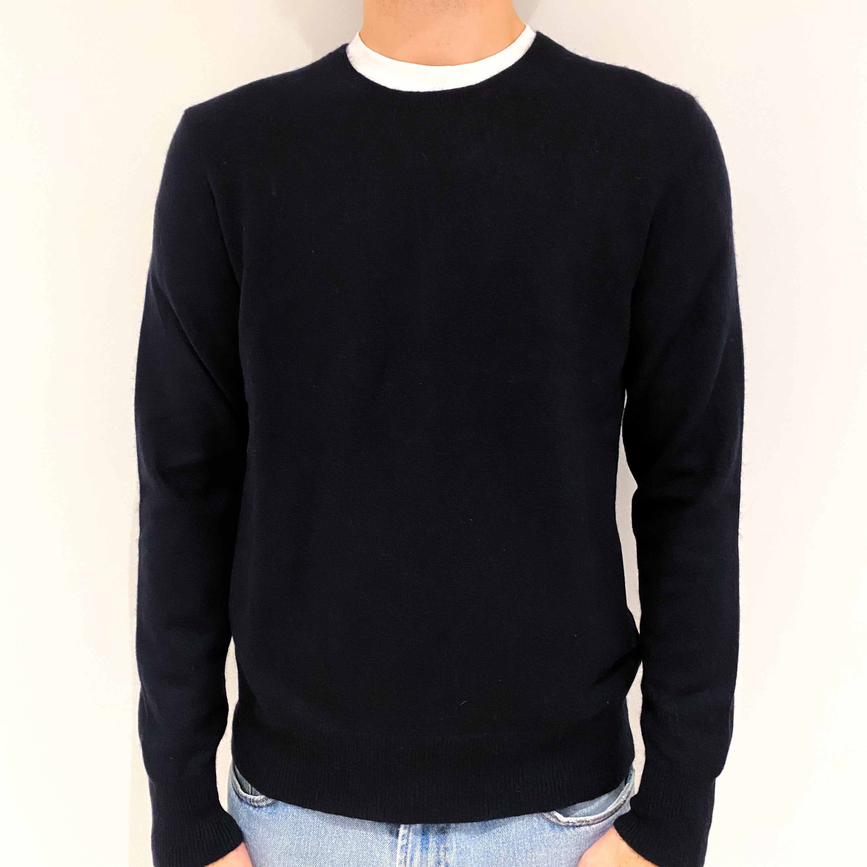 Men's All Saints Black Cashmere Crew Neck Jumper Large