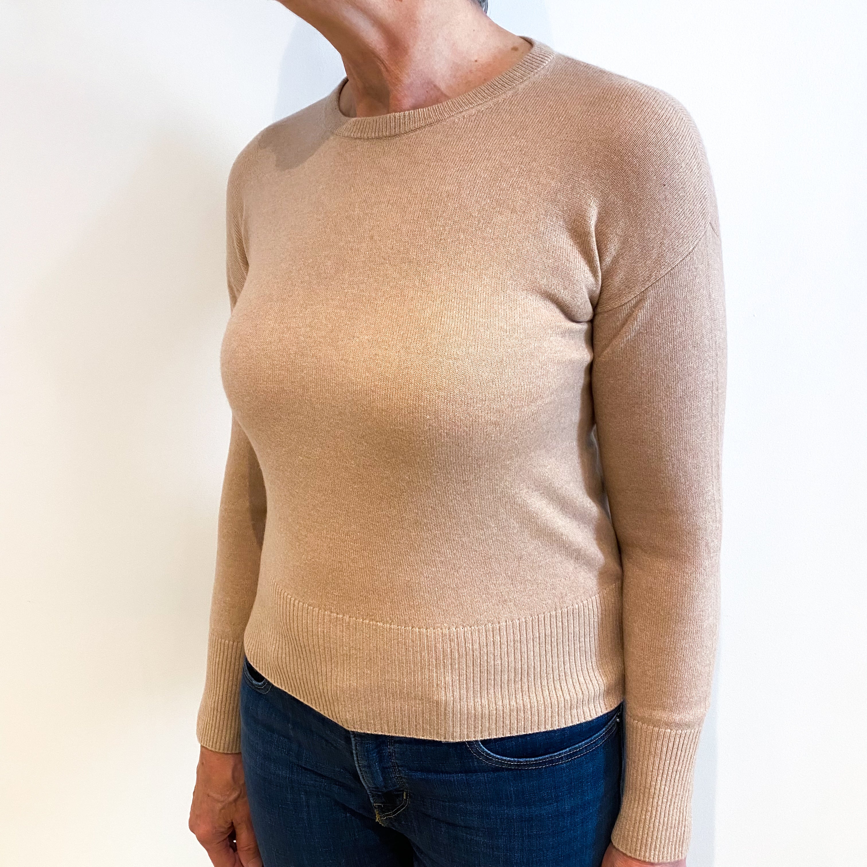 Buff Beige Cashmere Crew Neck Jumper Medium