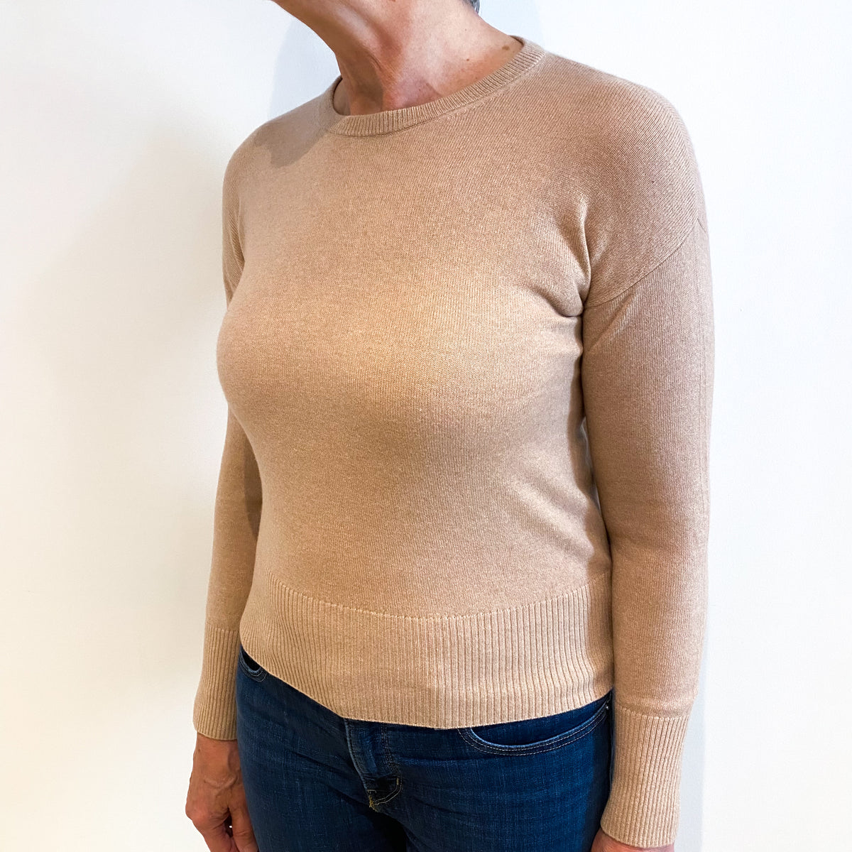 Buff Beige Cashmere Crew Neck Jumper Medium