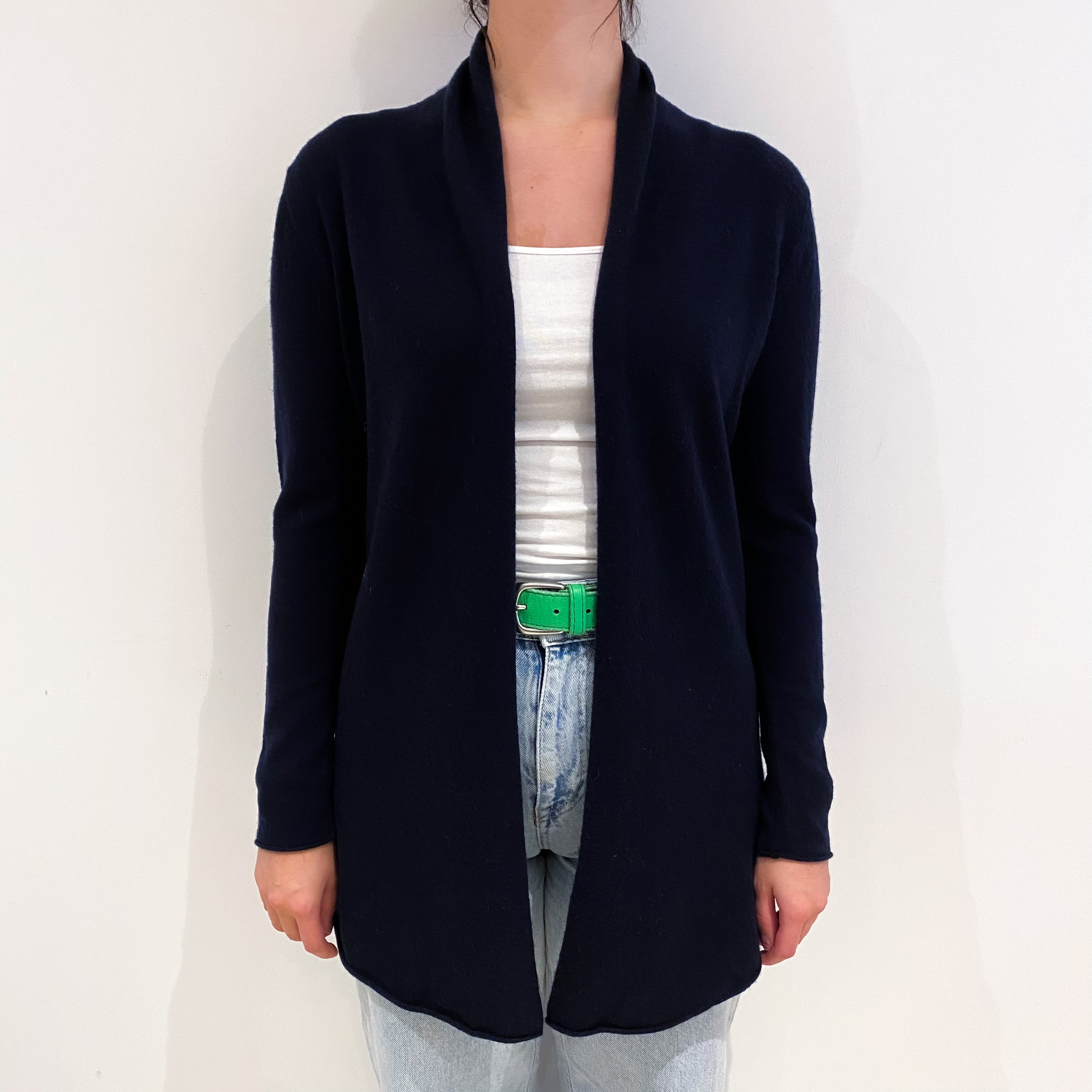 Navy Blue Cashmere Edge To Edge Longline Cardigan Small