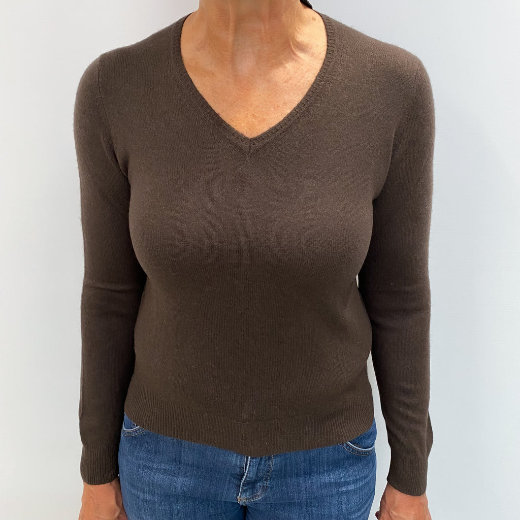 Peppercorn Brown Cashmere V Neck Jumper Medium