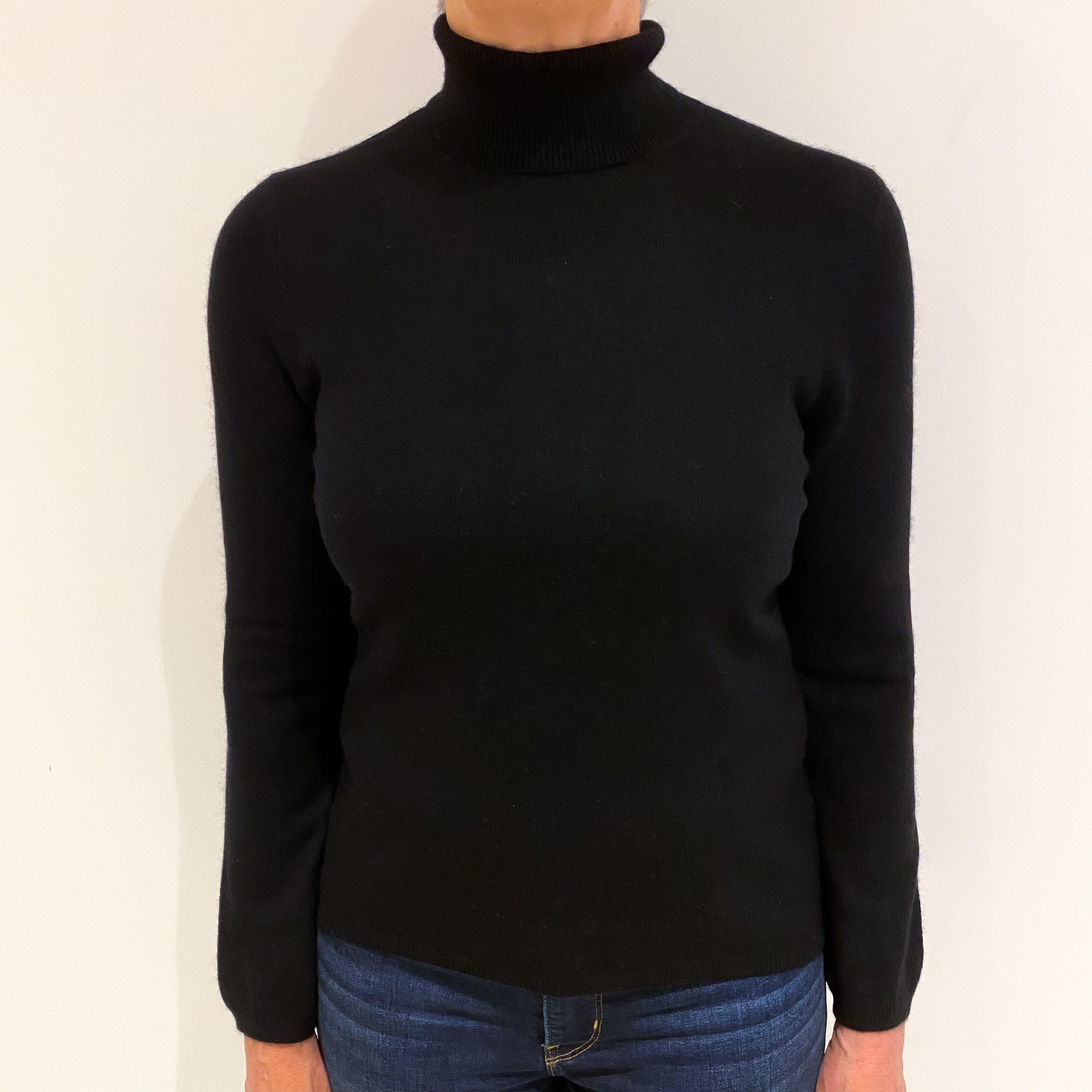 Black Cashmere Polo Neck Jumper Medium