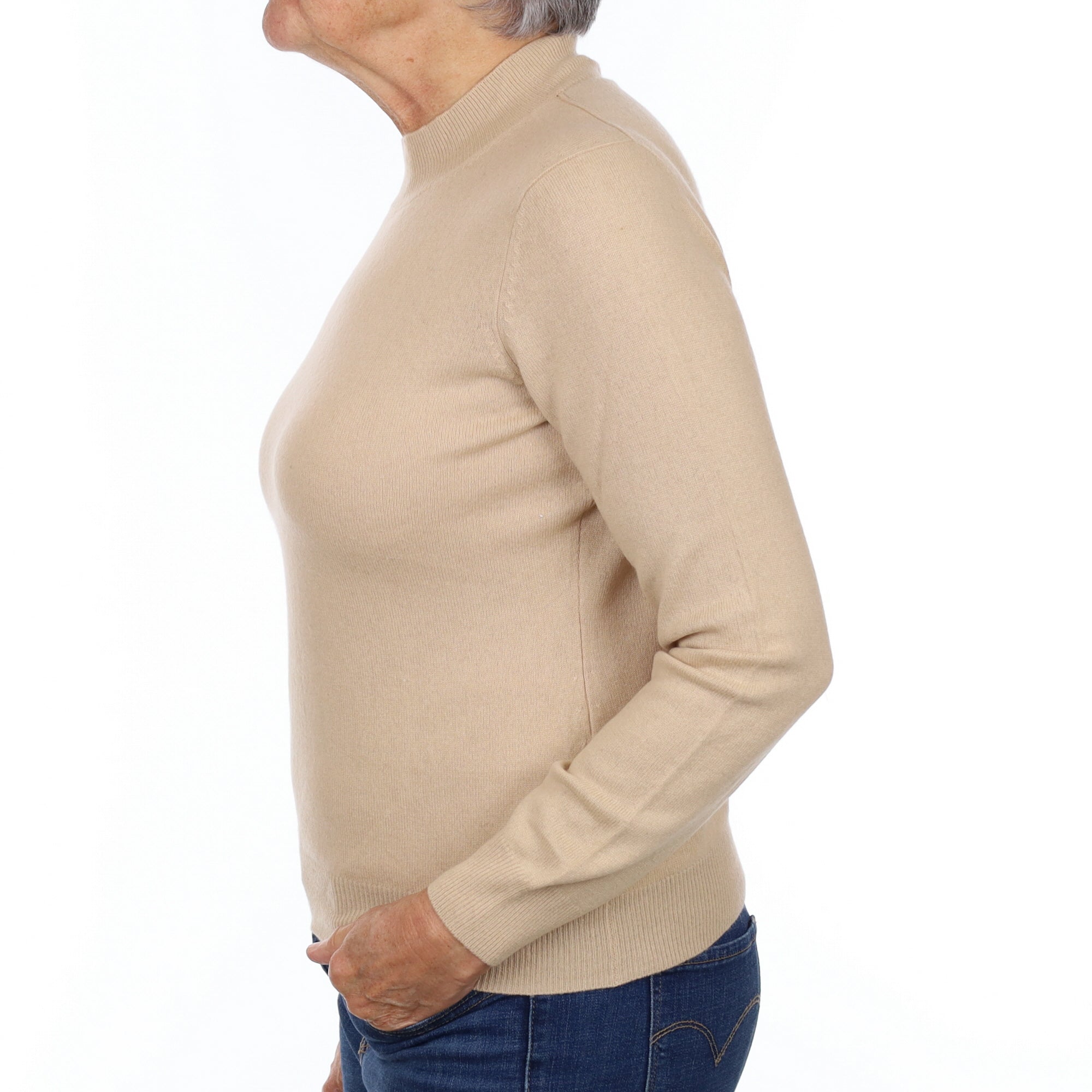 Buff Beige Cashmere Turtle Neck Jumper Medium